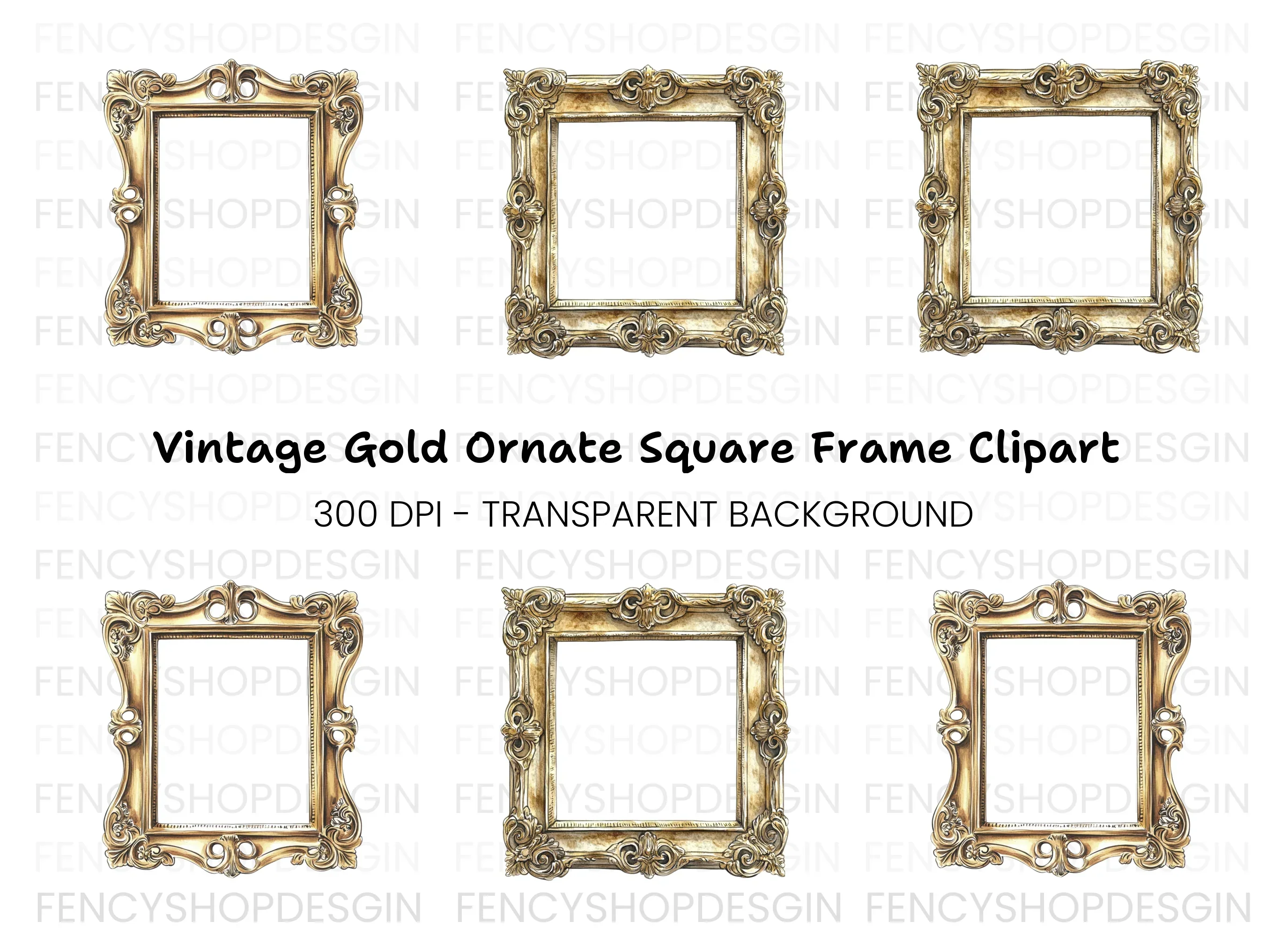 Elegant Gold Ornate Frames Clipart Bundle