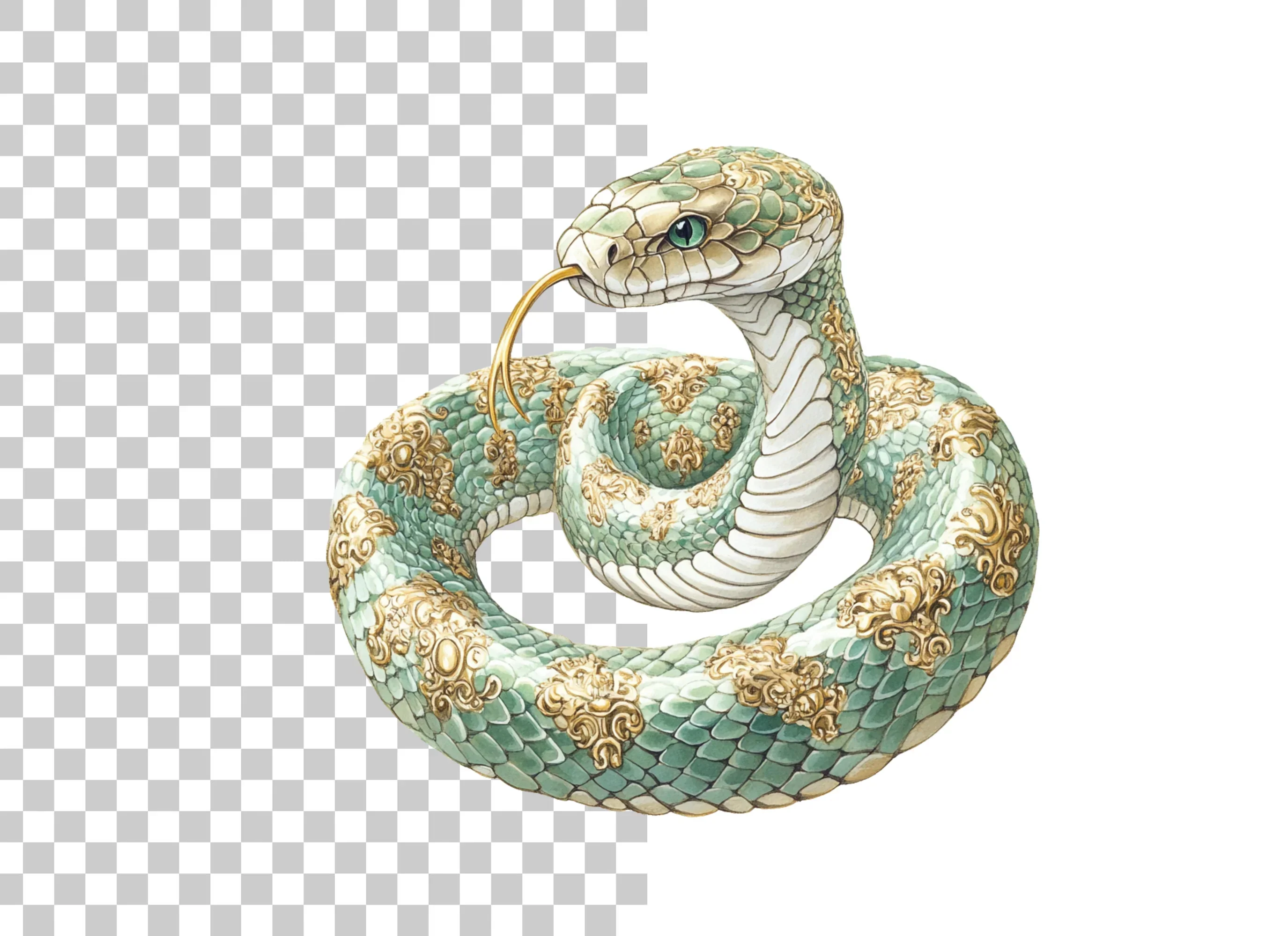 Elegant Green Ornate Snake Clipart Bundle - Image 2