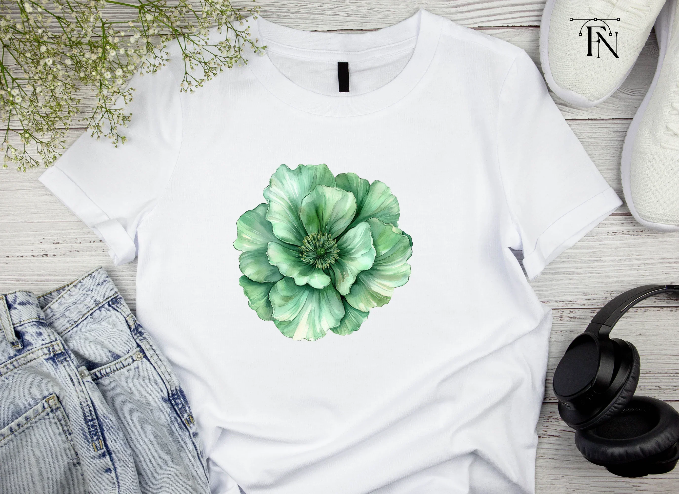 Elegant Green Peony Flower Clipart Bundle - Image 4