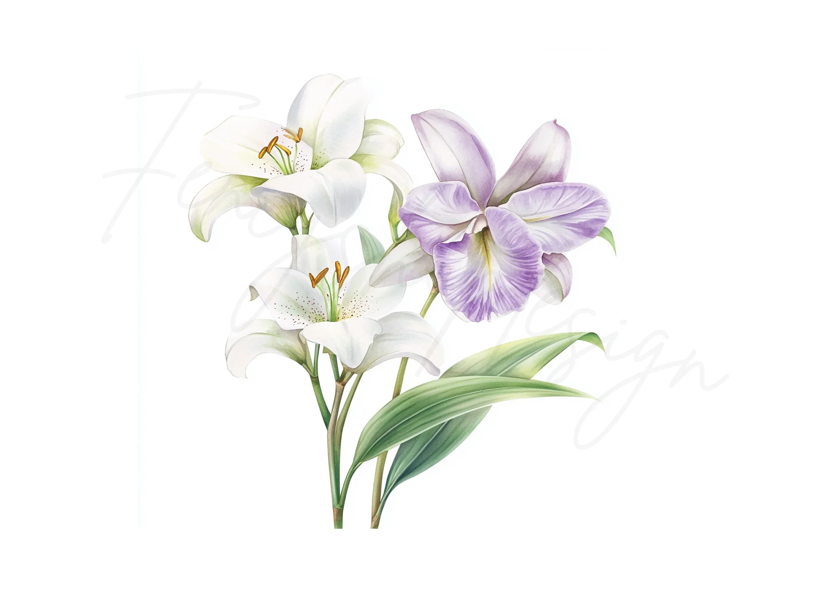 Elegant Lilies and Orchids Clipart Bundle - Image 3