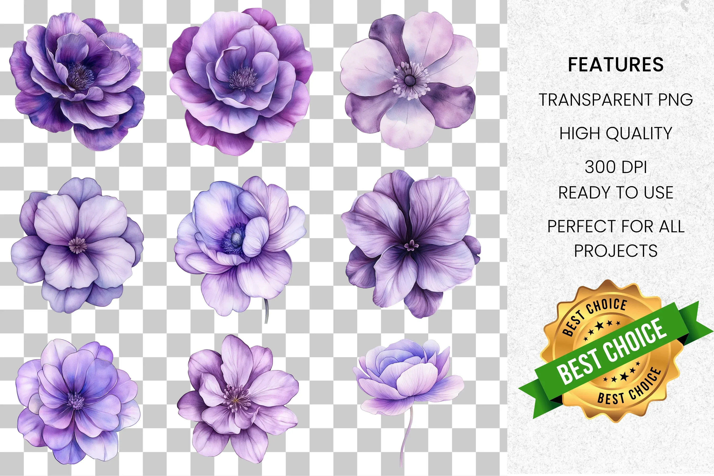 Elegant Purple Flower Clipart Bundle - Image 2
