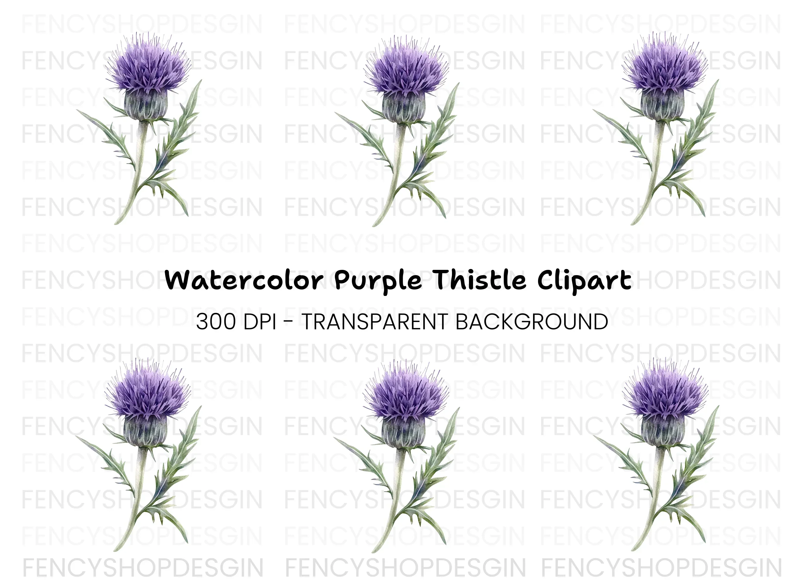 Elegant Purple Thistle Clipart Bundle