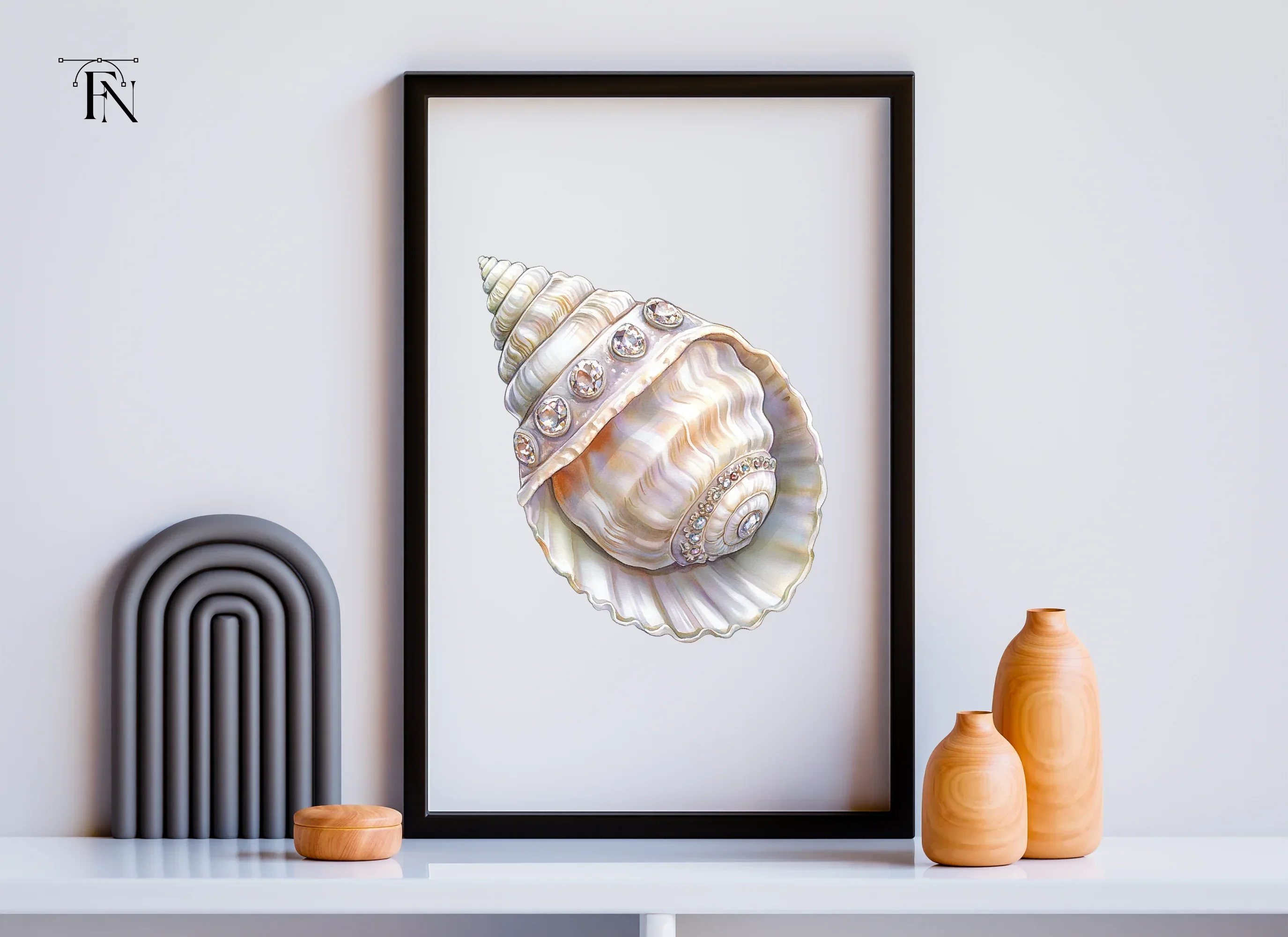 Elegant Seashells with Sparkling Gems Clipart Bundle - Image 4