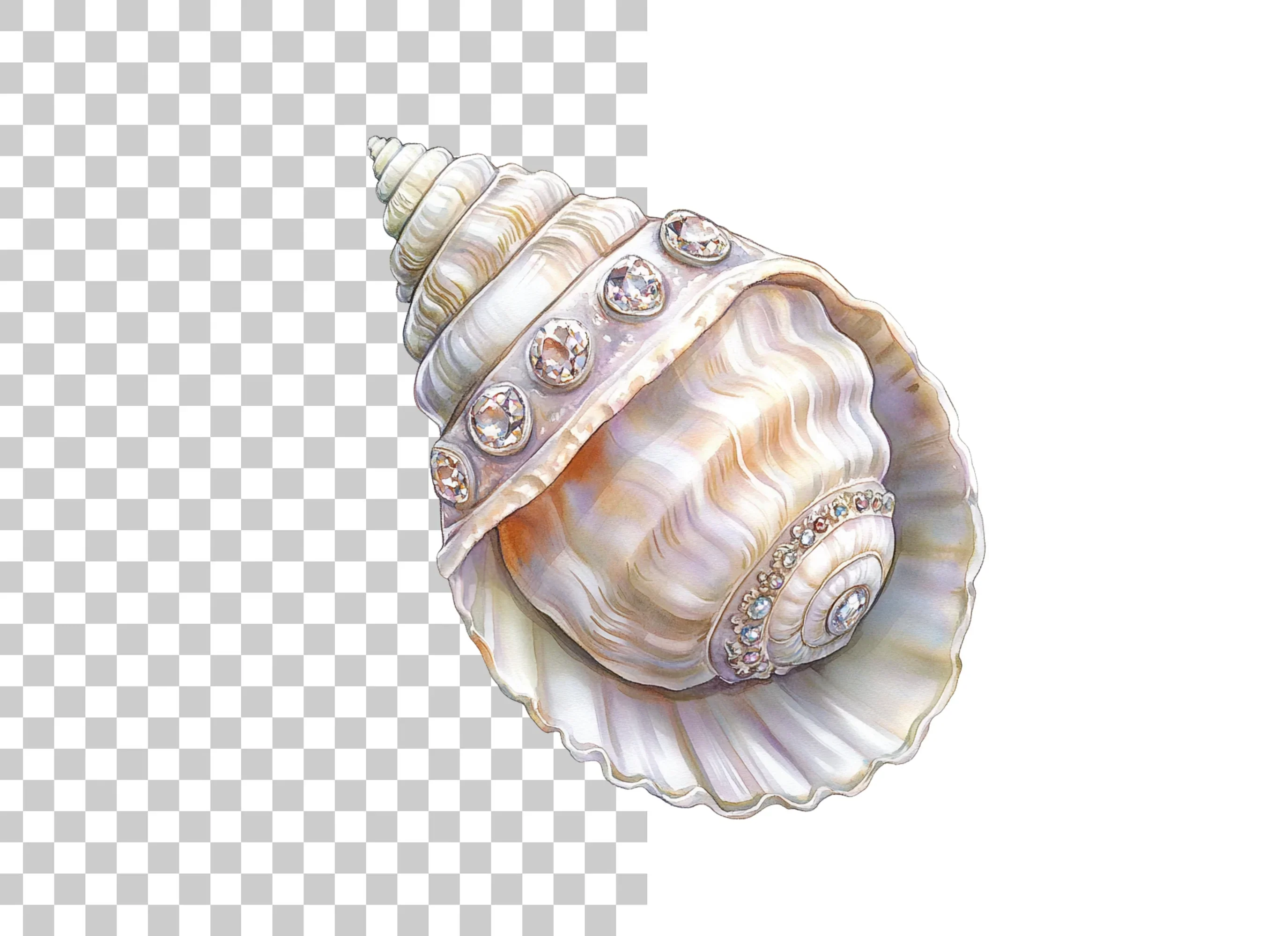 Elegant Seashells with Sparkling Gems Clipart Bundle - Image 6