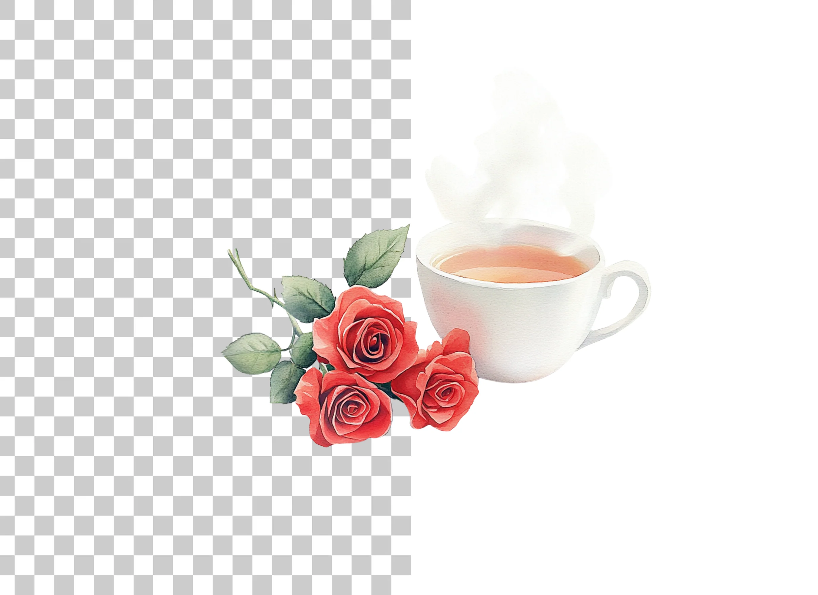 Elegant Tea Cup with Red Roses Clipart Bundle - Image 5