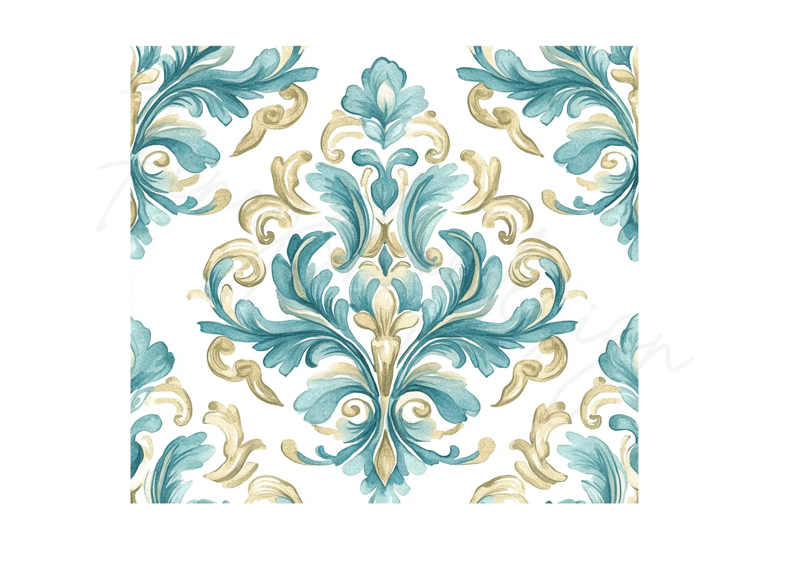 Elegant Teal Gold Damask Pattern Clipart Bundle - Image 2