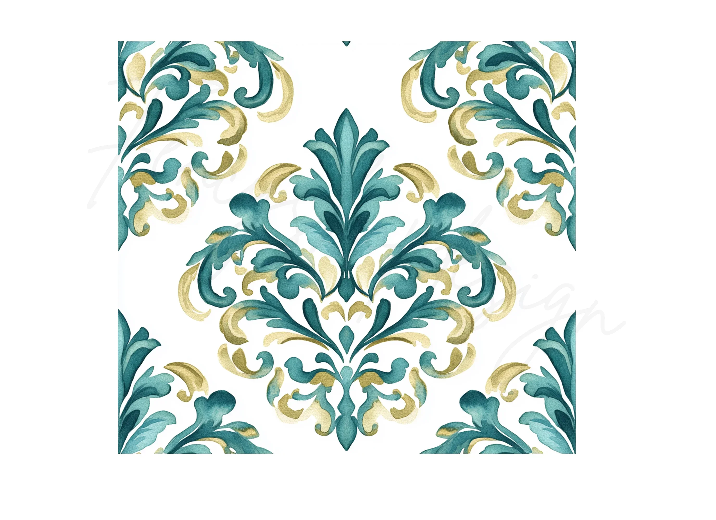 Elegant Teal Gold Damask Pattern Clipart Bundle - Image 3