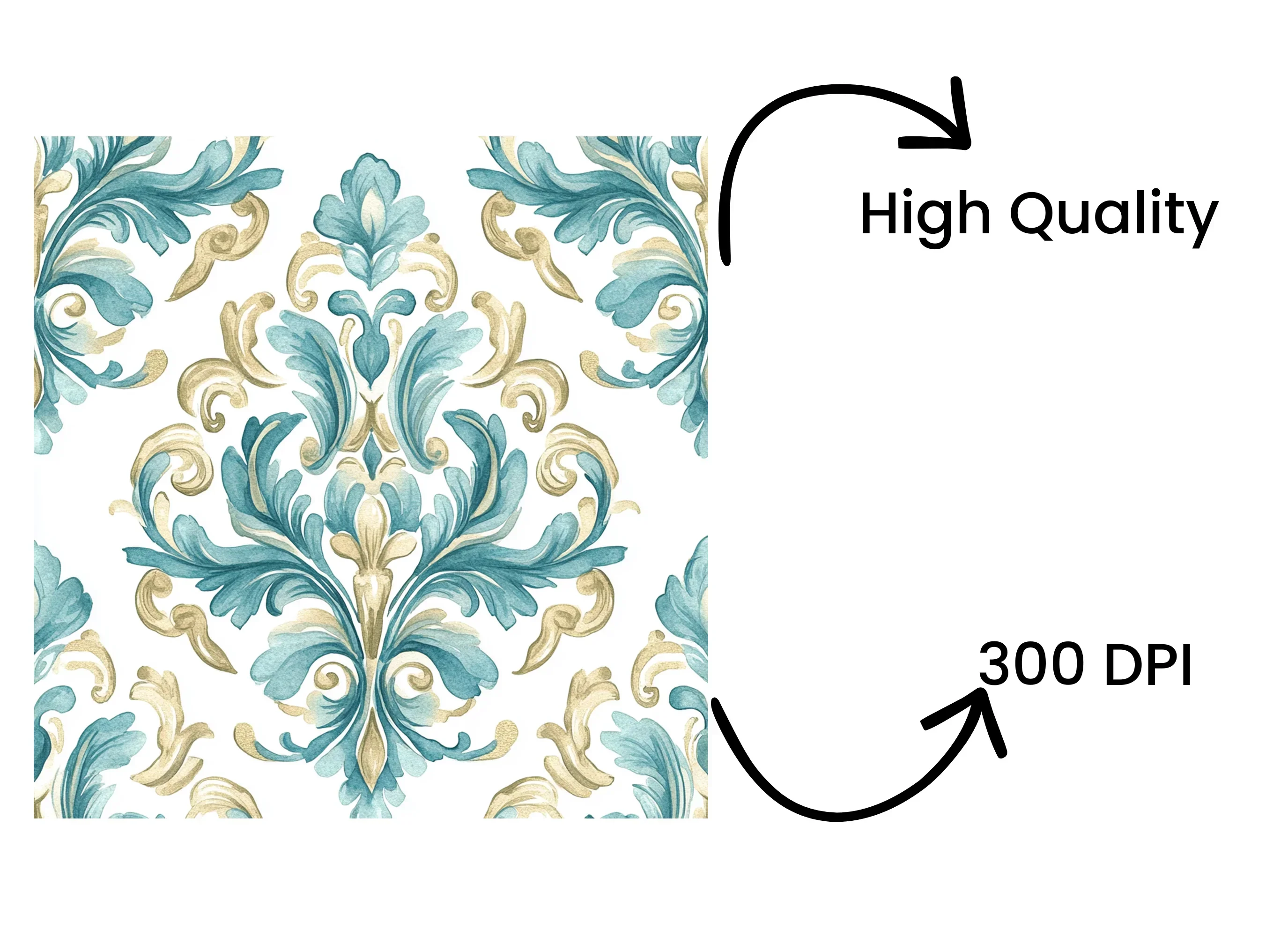 Elegant Teal Gold Damask Pattern Clipart Bundle - Image 4