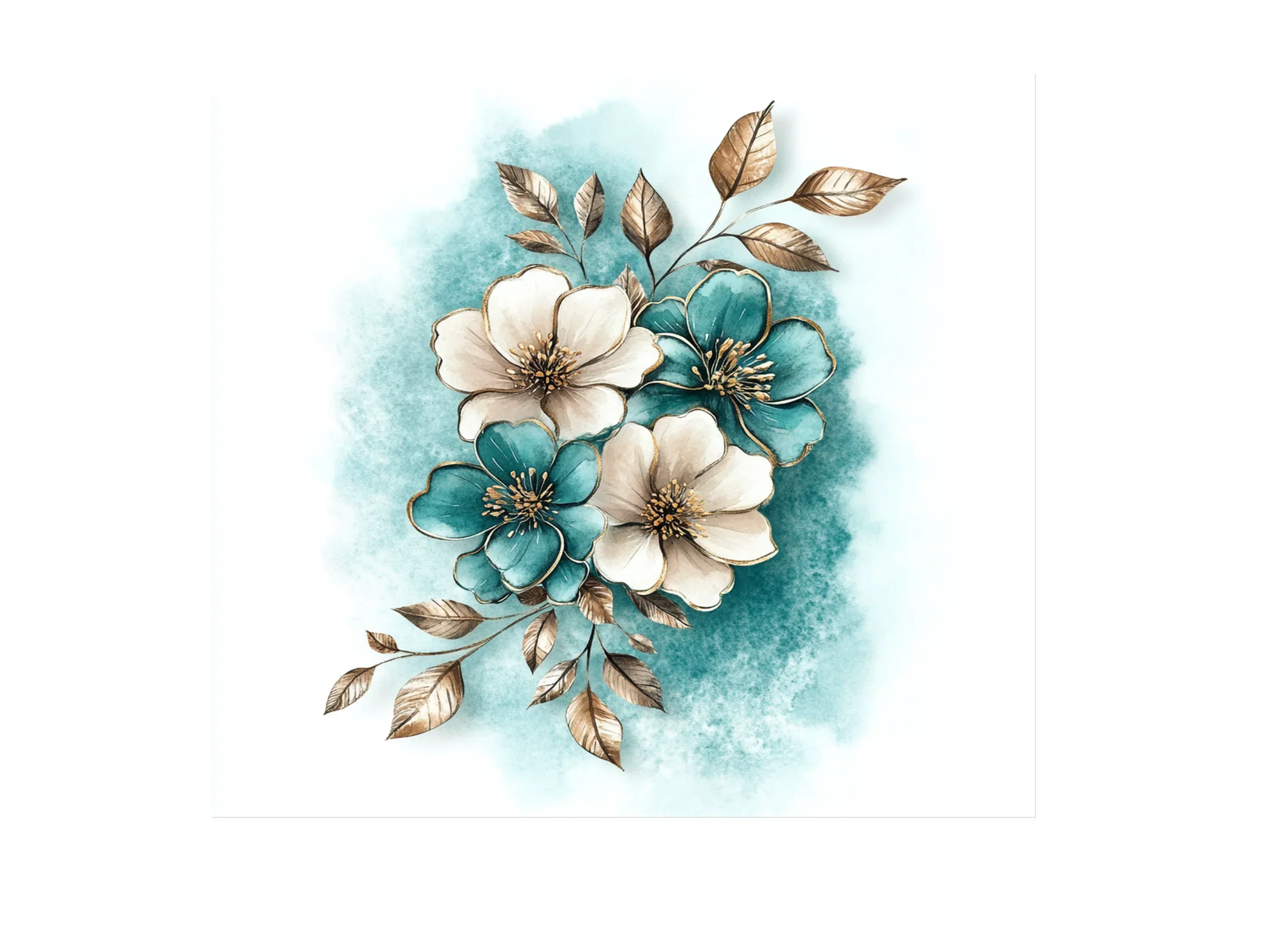 Elegant Teal Gold Floral Clipart Bundle - Image 3