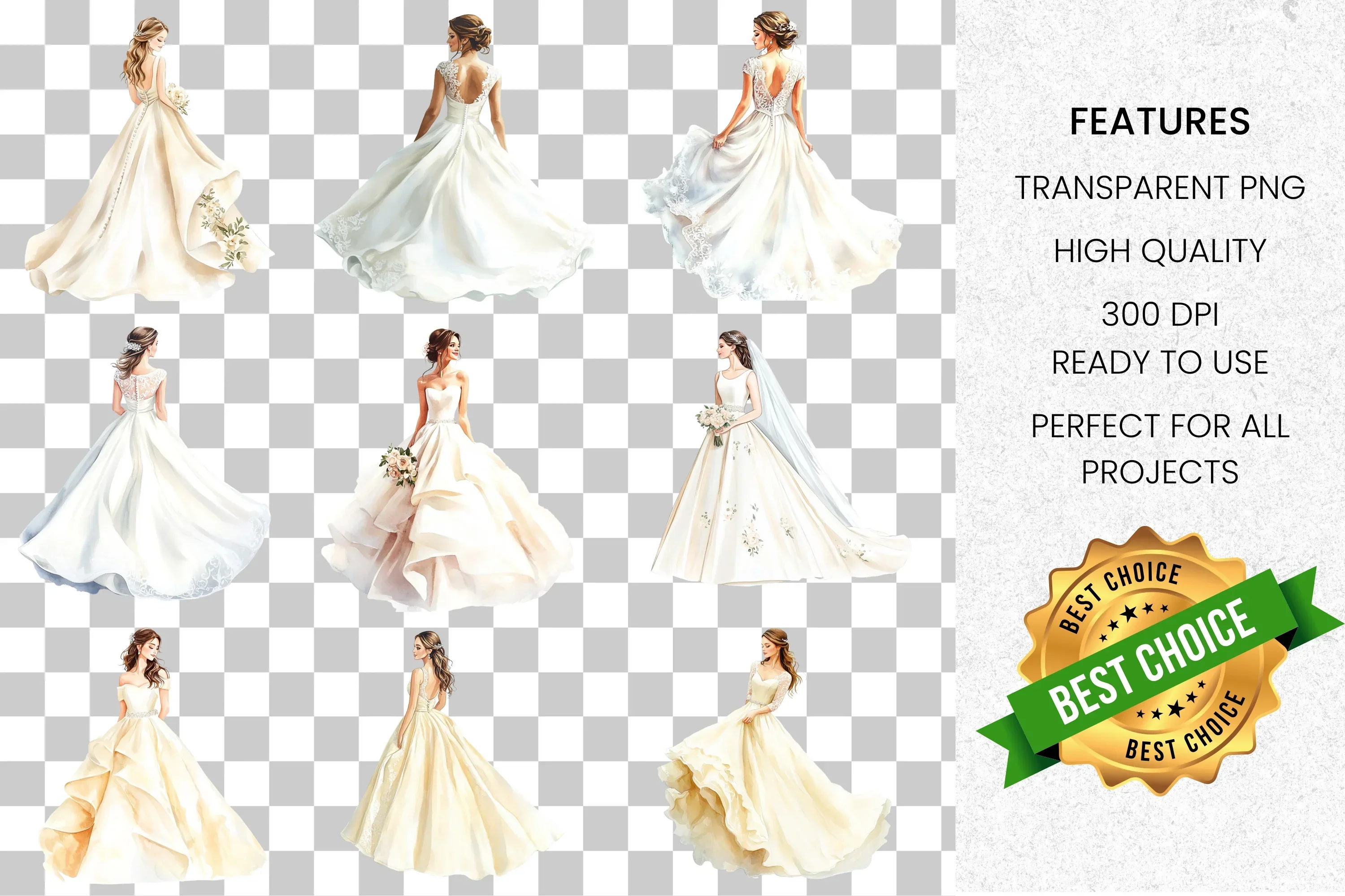 Elegant Wedding Dress Clipart Bundle - Image 2