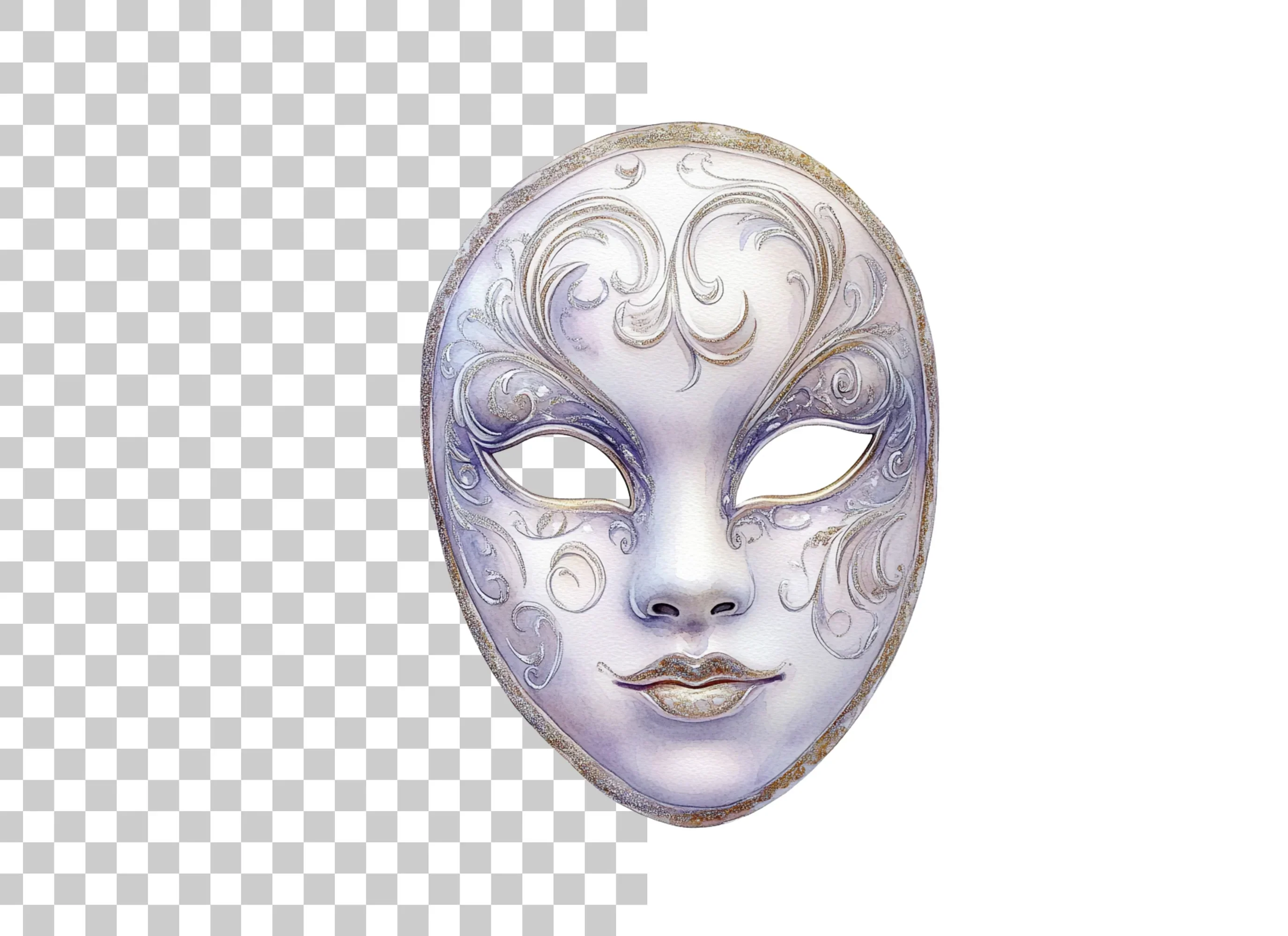 Elegant White Gold Masquerade Mask Clipart Bundle - Image 2