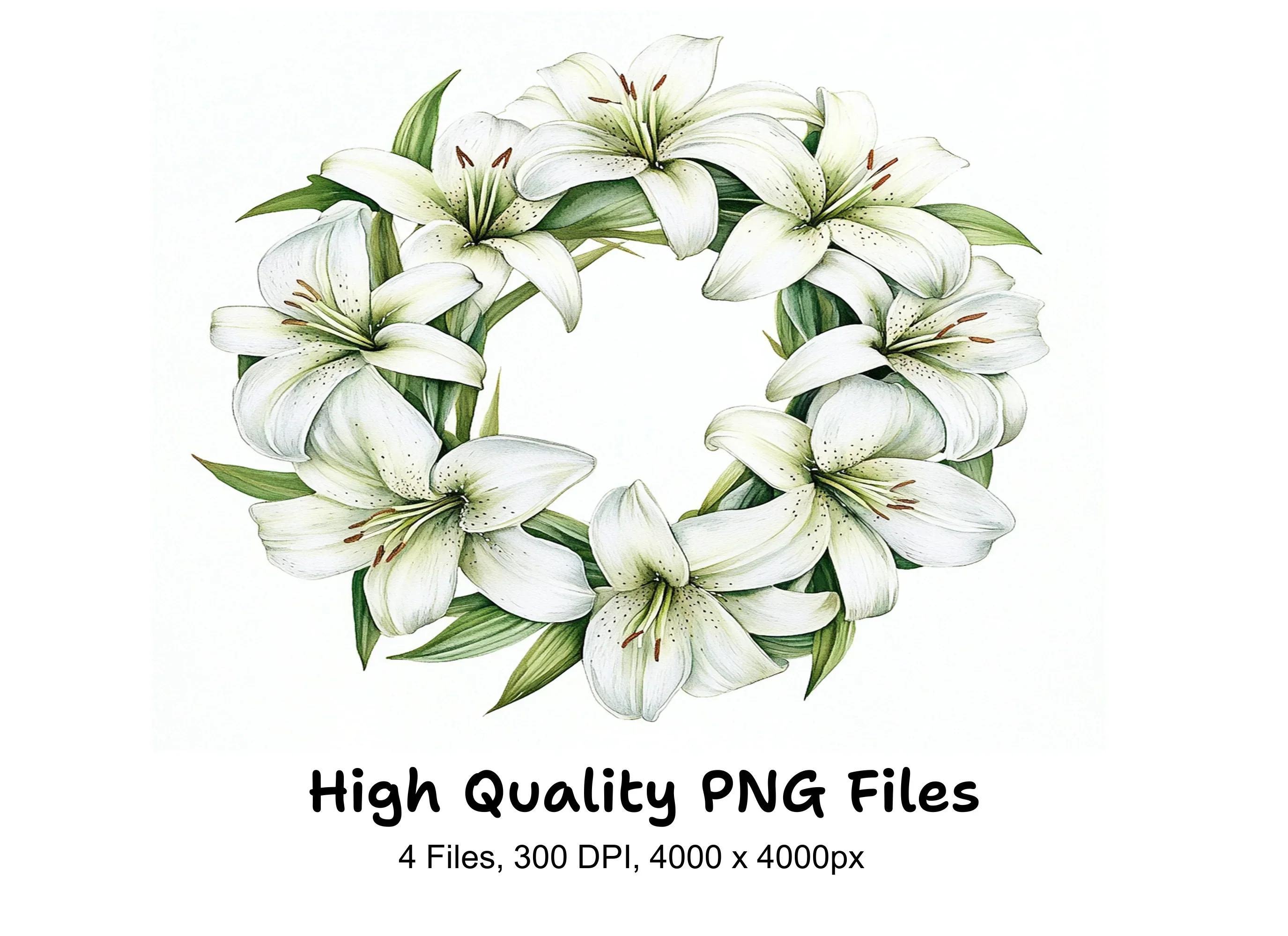 Elegant White Lily Wreaths Clipart Bundle
