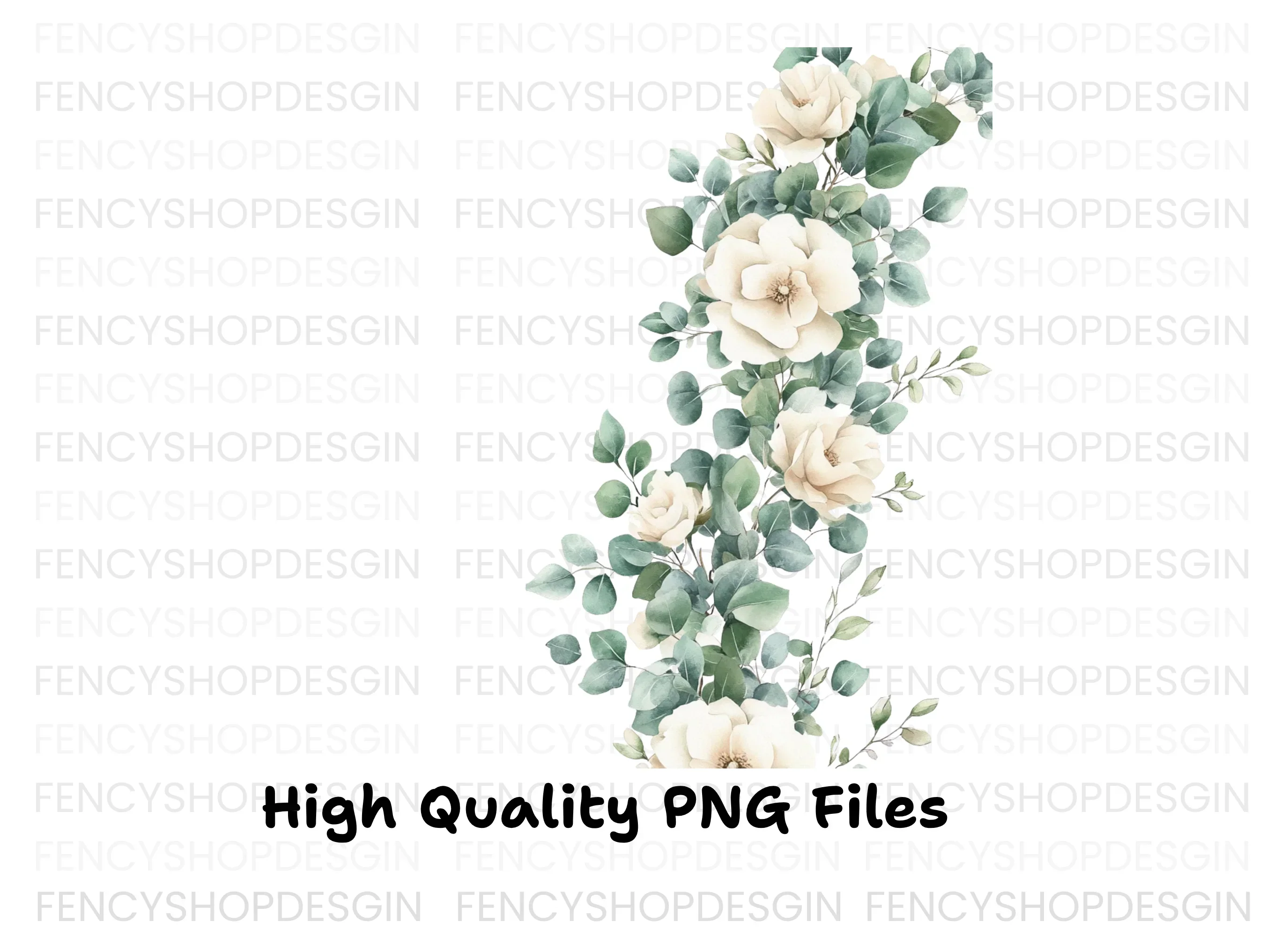 Elegant White Roses Eucalyptus Border Clipart Bundle - Image 2