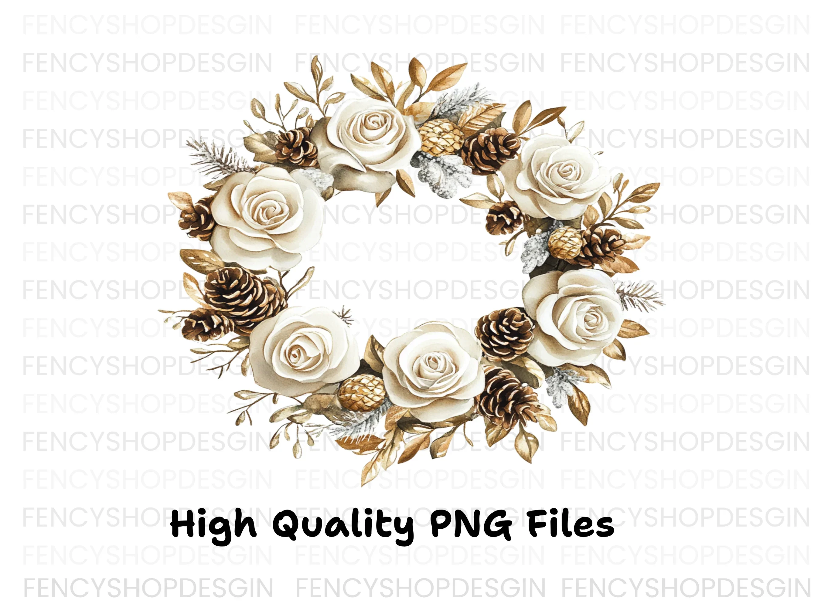 Elegant Winter White Rose Wreath Clipart Bundle - Image 2