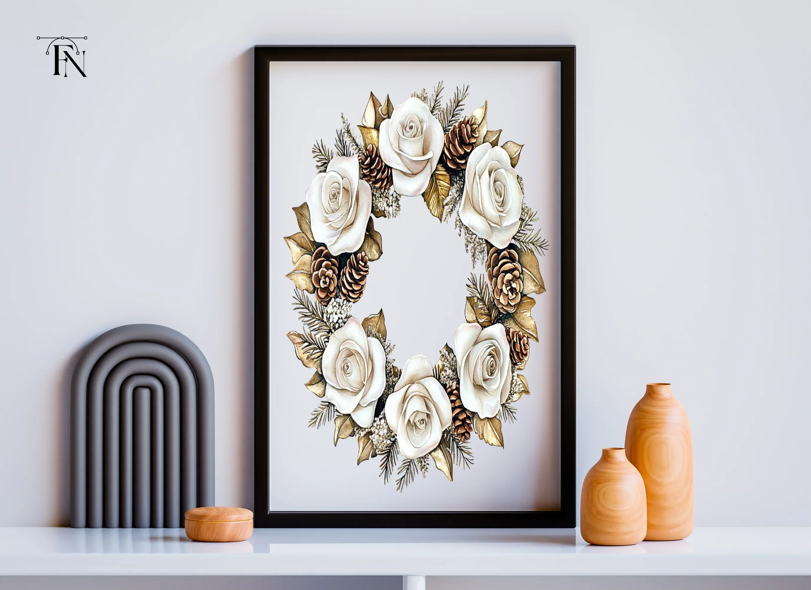 Elegant Winter White Rose Wreath Clipart Bundle - Image 5