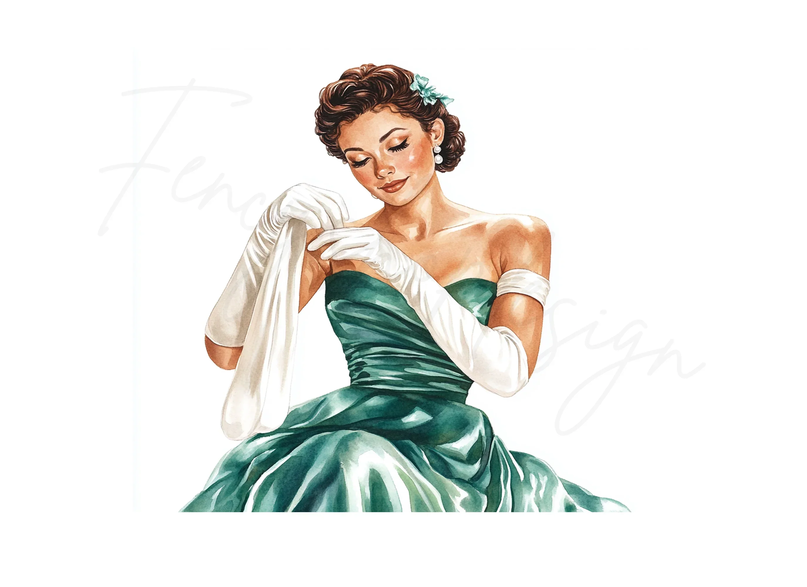 Elegant Woman in Green Dress Clipart Bundle - Image 3