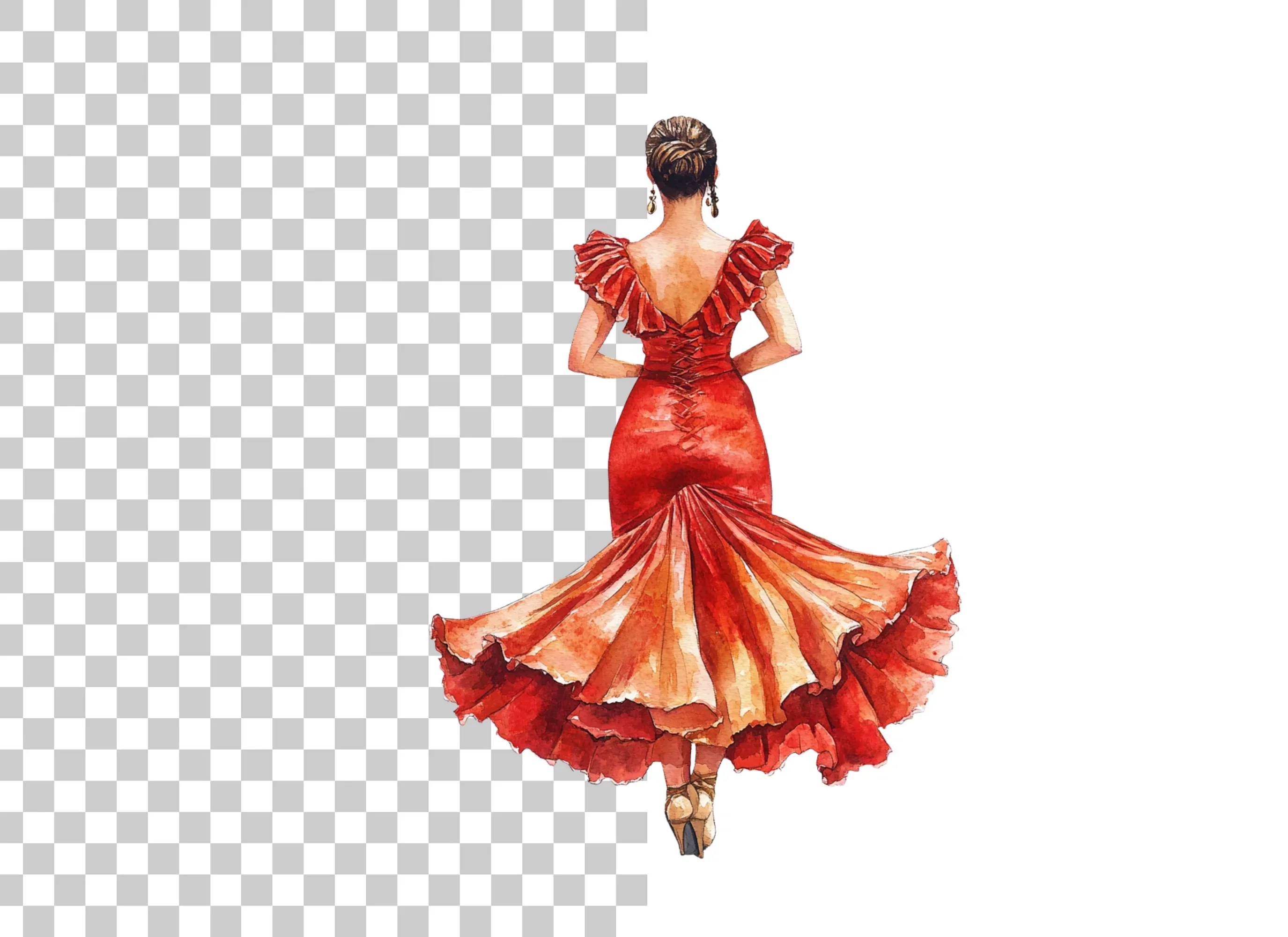 Elegant Woman in Red Gown Back View Clipart Bundle - Image 6