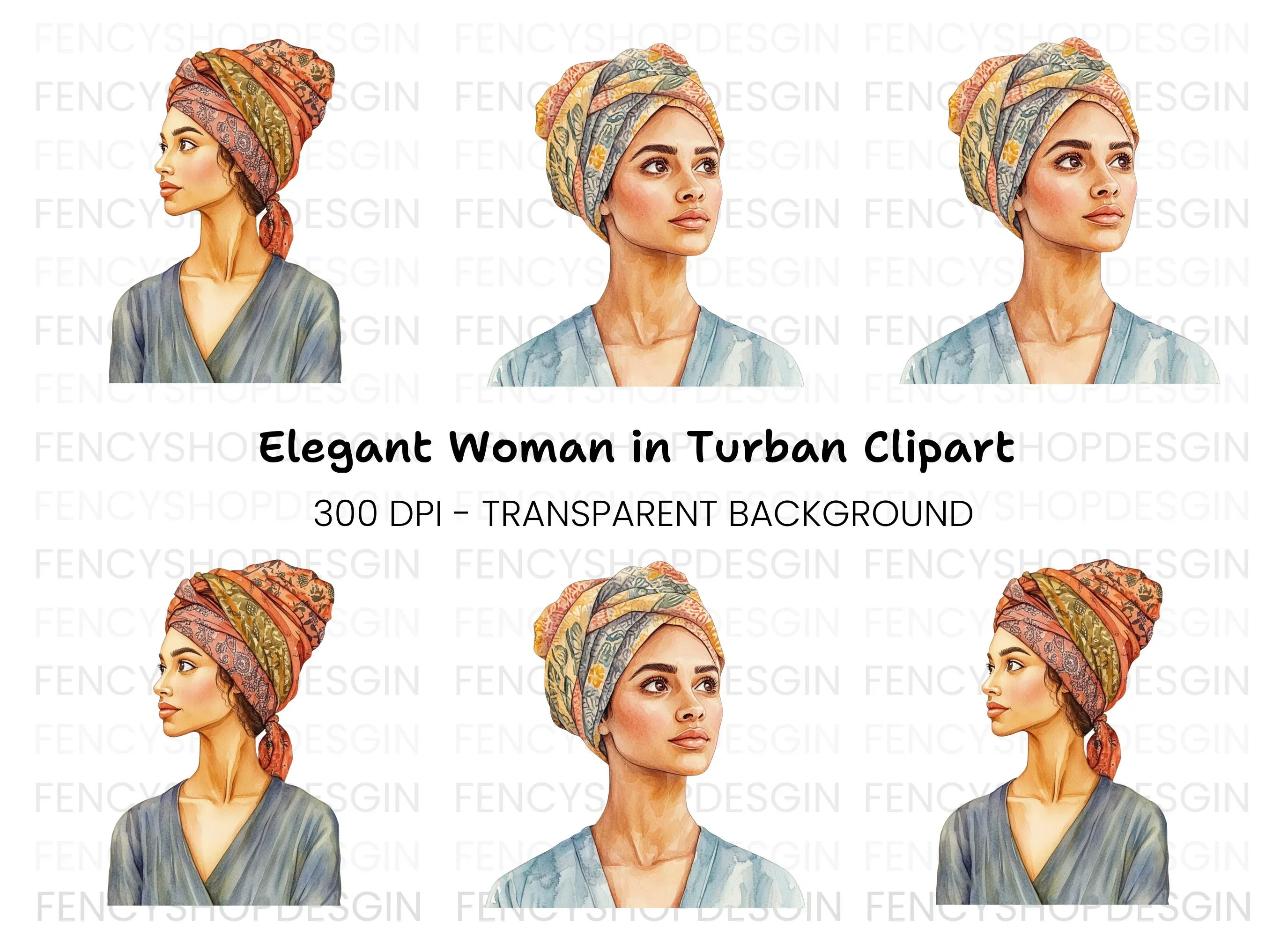 Elegant Women in Turban Clipart Bundle