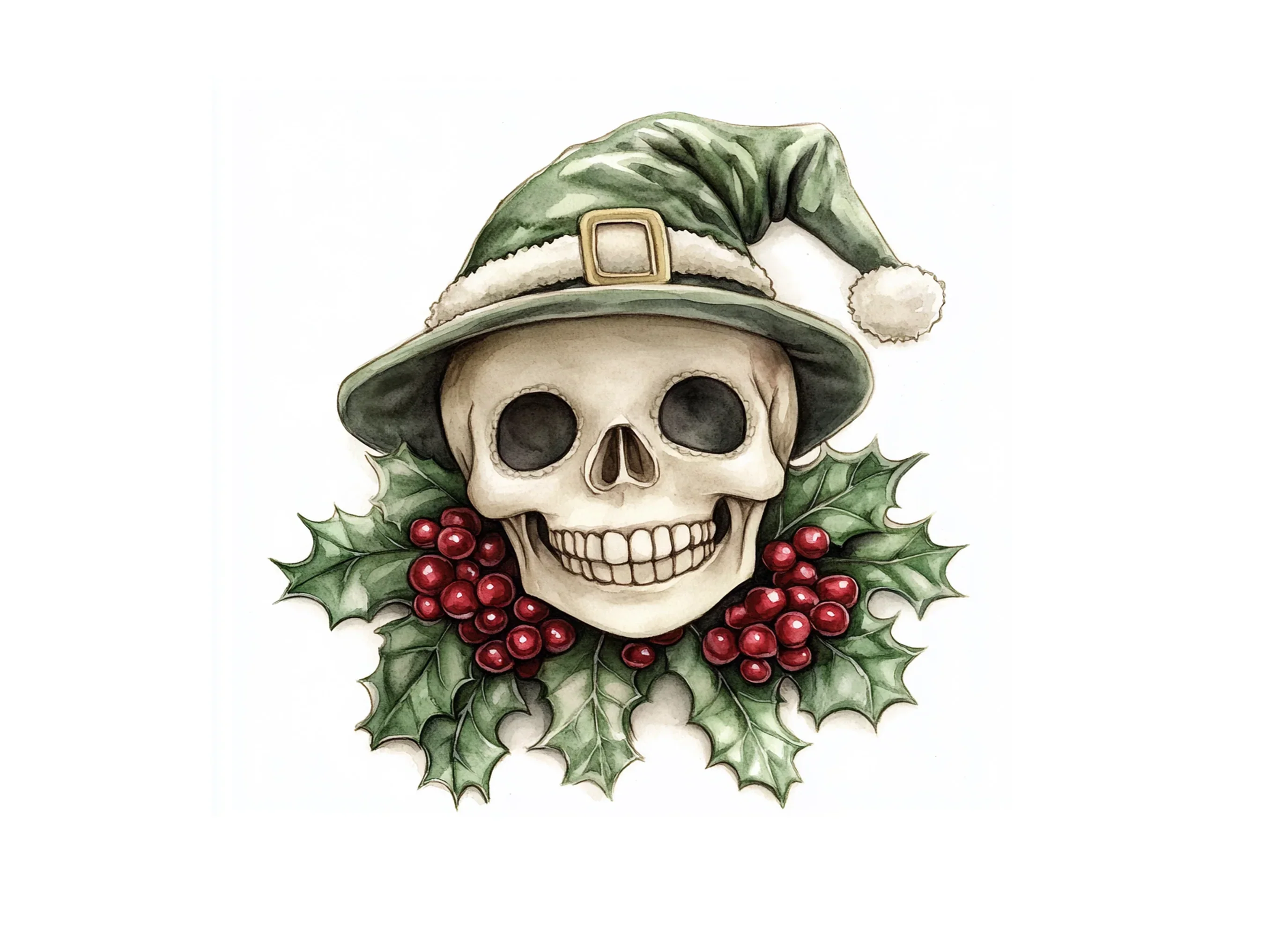 Elf Skulls with Holly Berries Clipart Bundle - Image 2