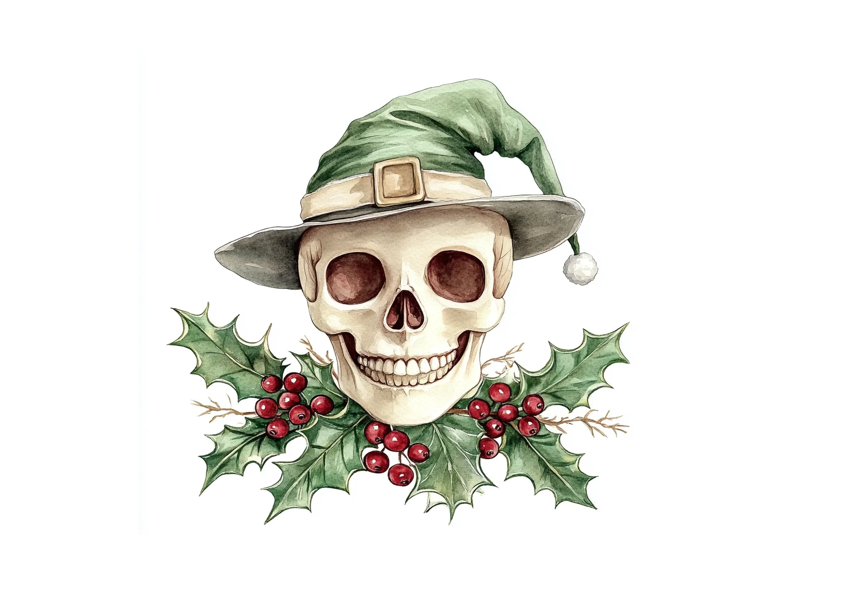 Elf Skulls with Holly Berries Clipart Bundle - Image 3
