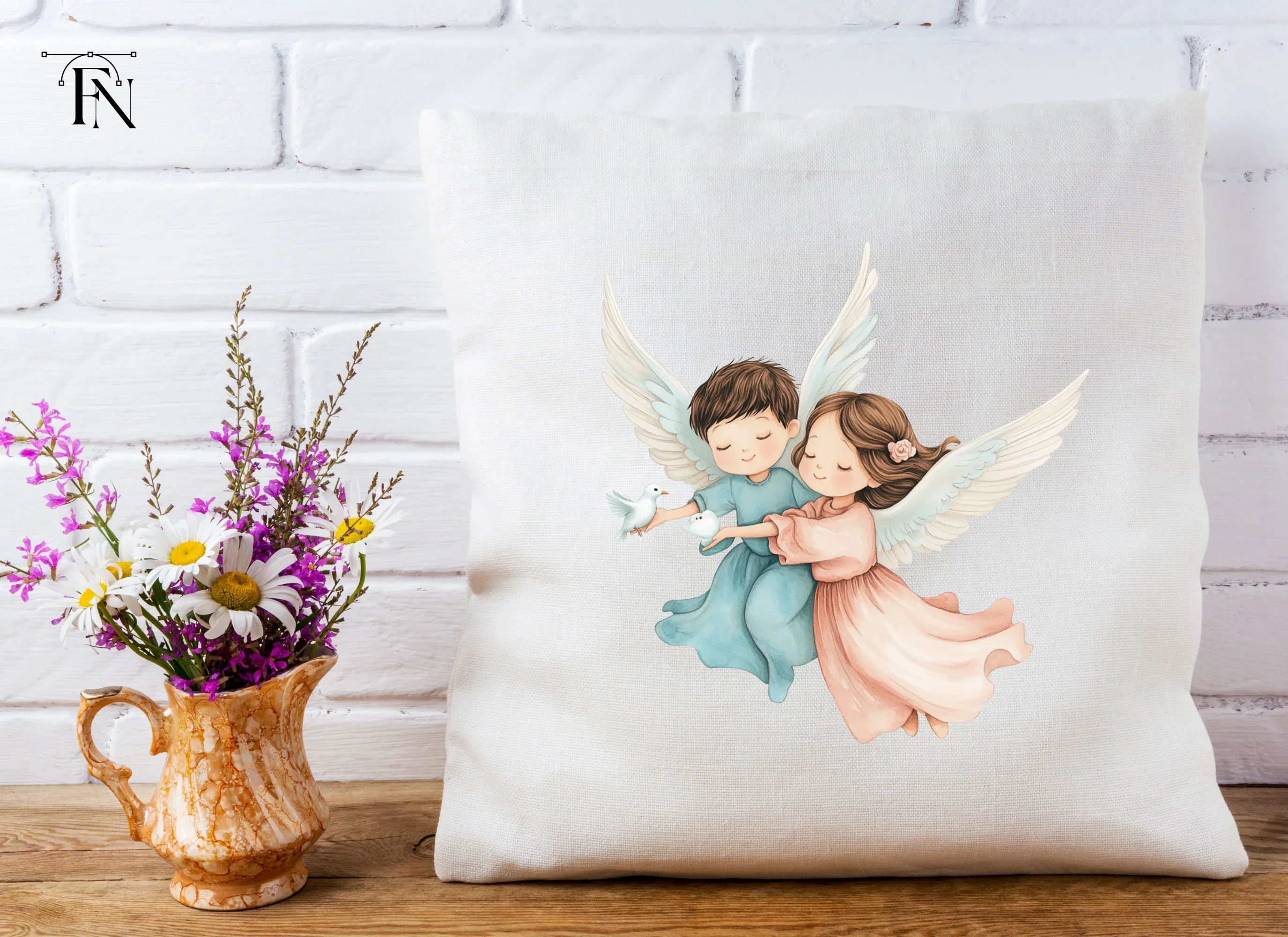 Embracing Angels with Doves Clipart Bundle - Image 5