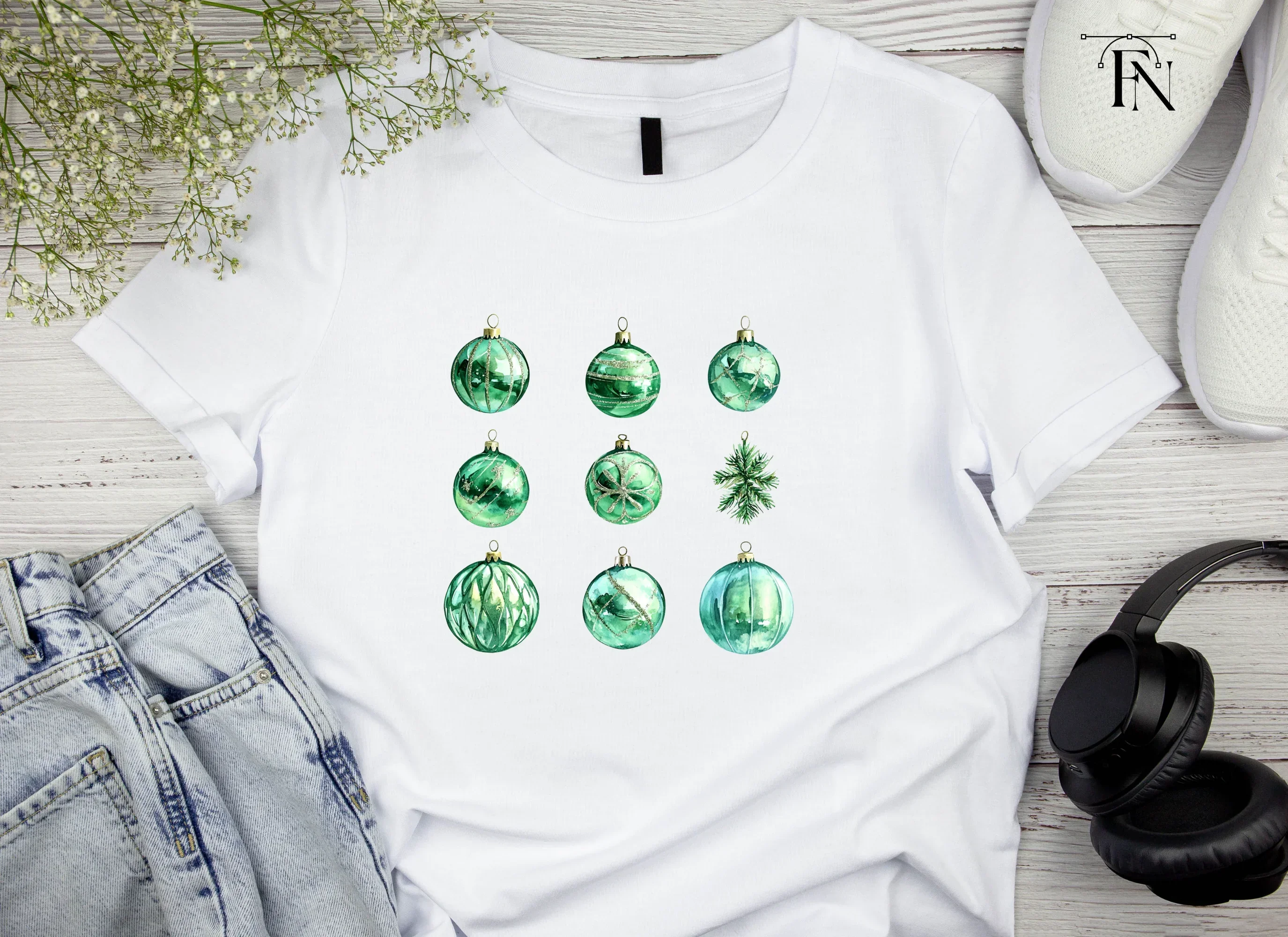 Emerald Christmas Baubles Clipart Bundle - Image 3