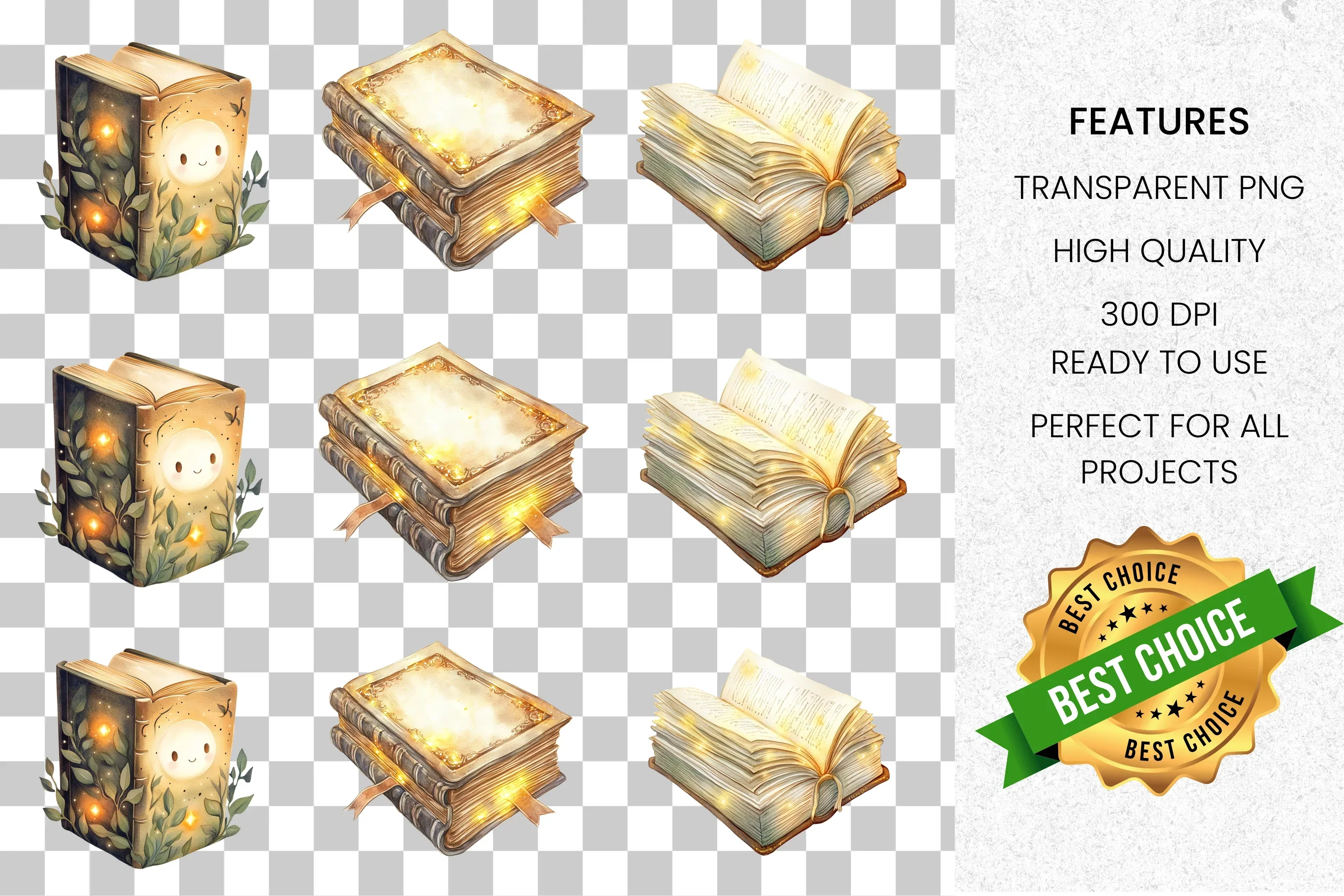 Enchanted Glowing Books Clipart Bundle - Image 2