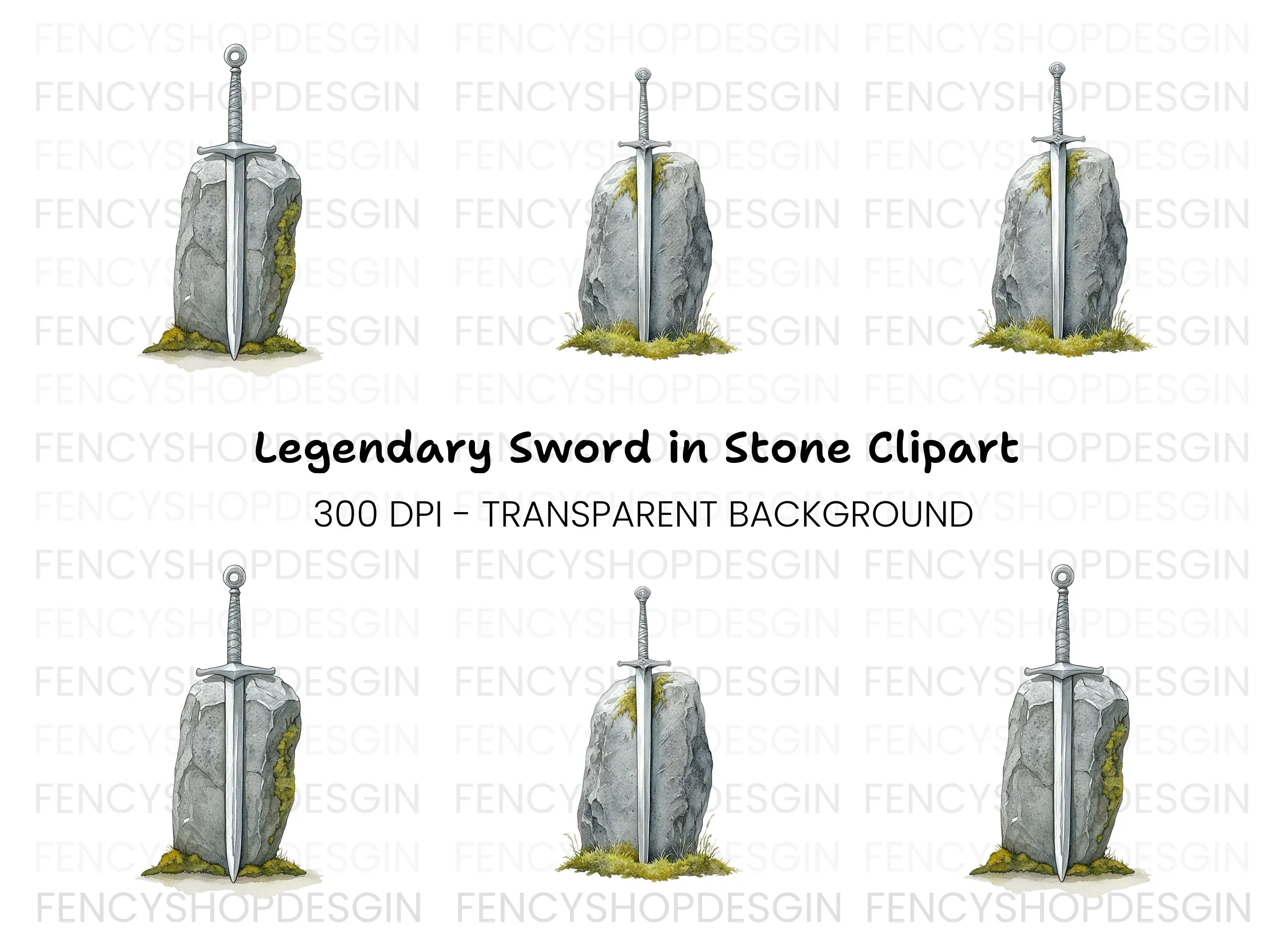 Excalibur Sword in Stone Clipart Bundle