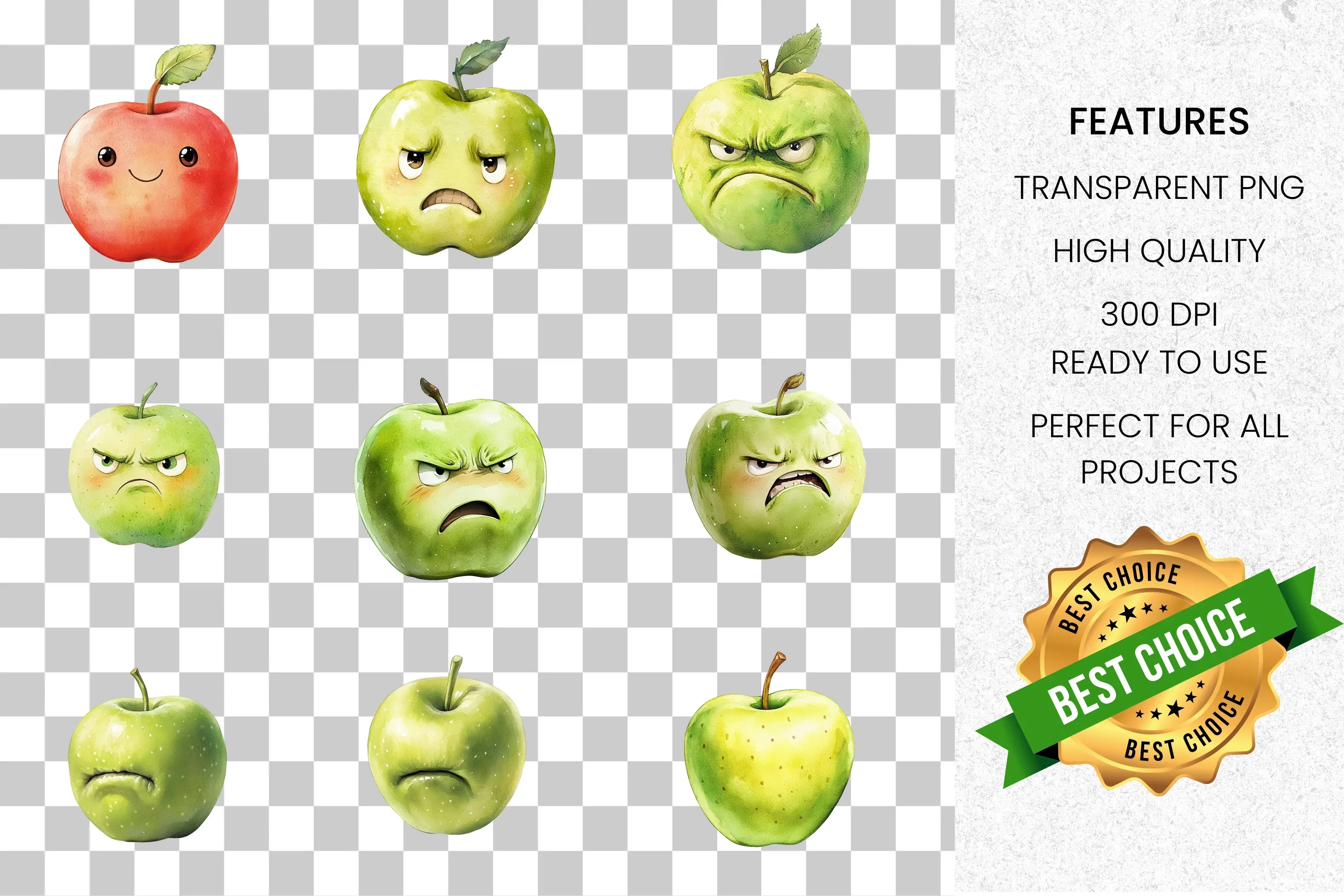 Expressive Apple Faces Clipart Bundle - Image 2