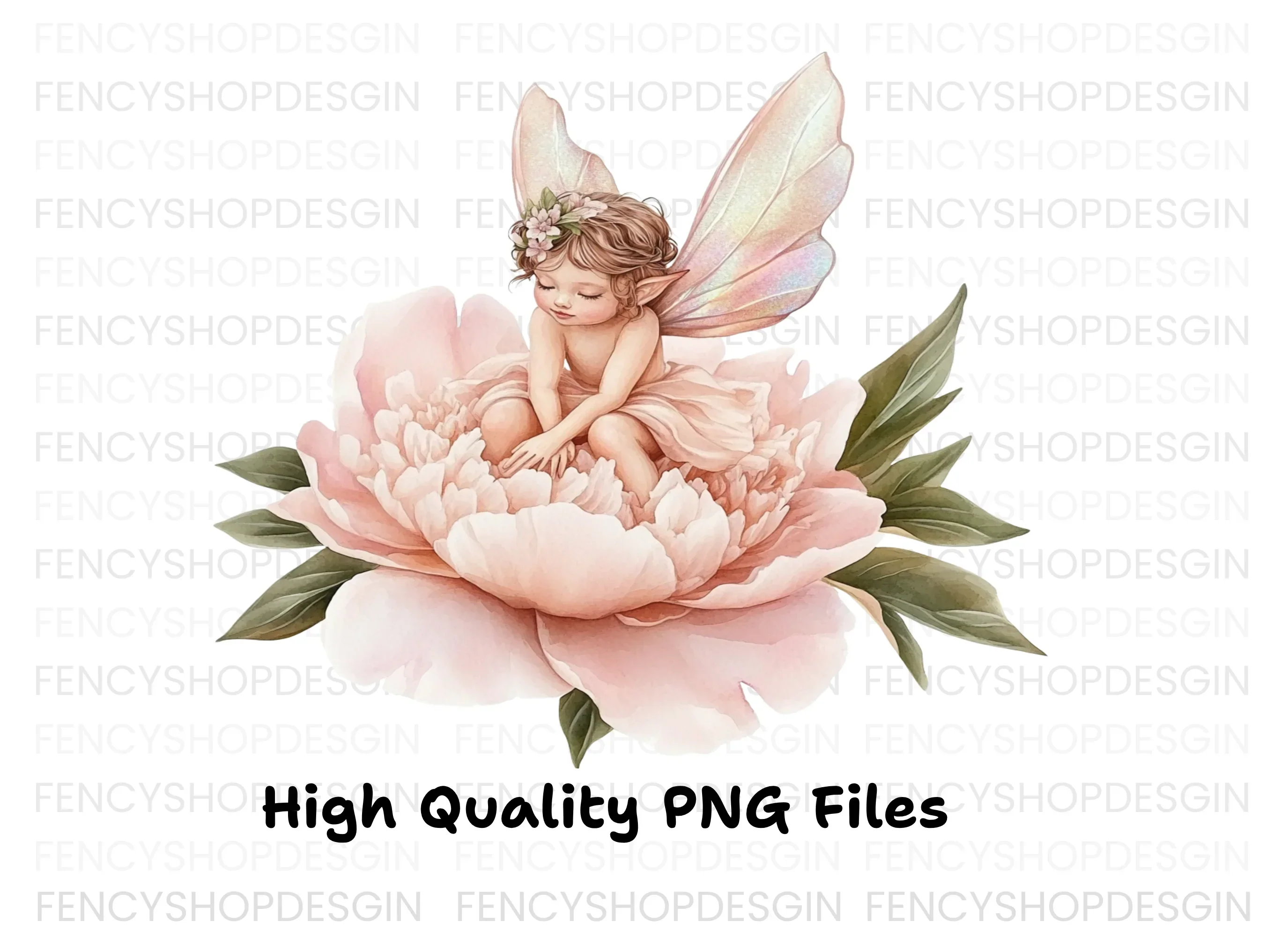 Fairies on Peony Flowers Clipart Bundle - Image 3