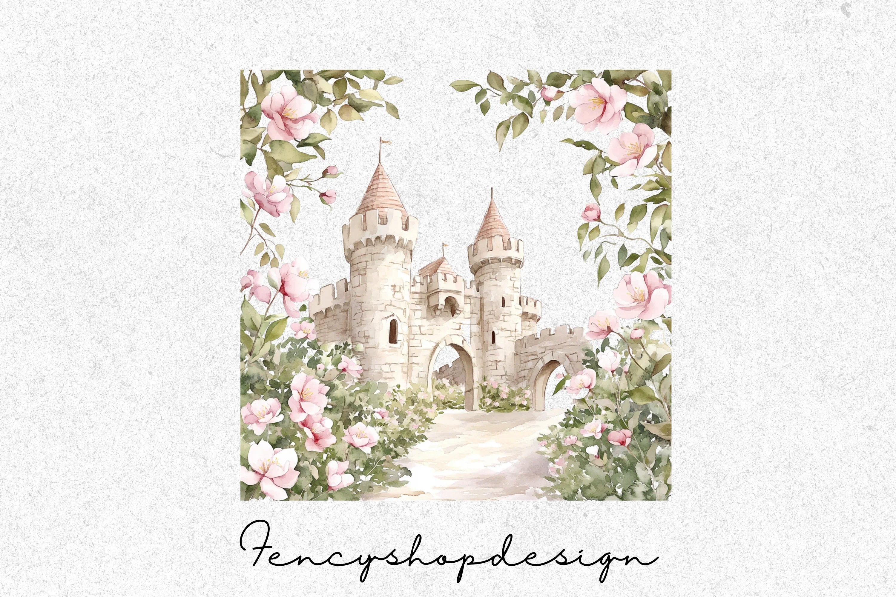 Fairytale Castle Pink Roses Clipart Bundle - Image 3