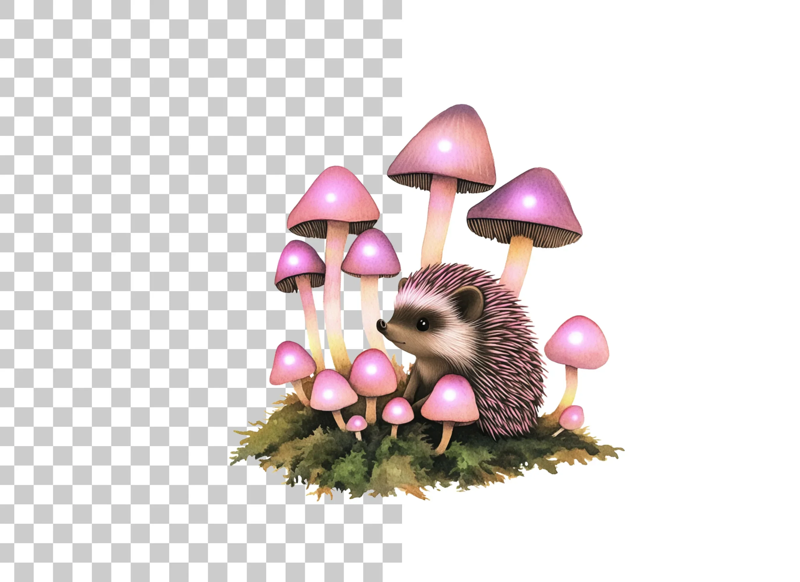 Fantasy Hedgehogs with Pink Mushrooms Clipart Bundle - Image 2