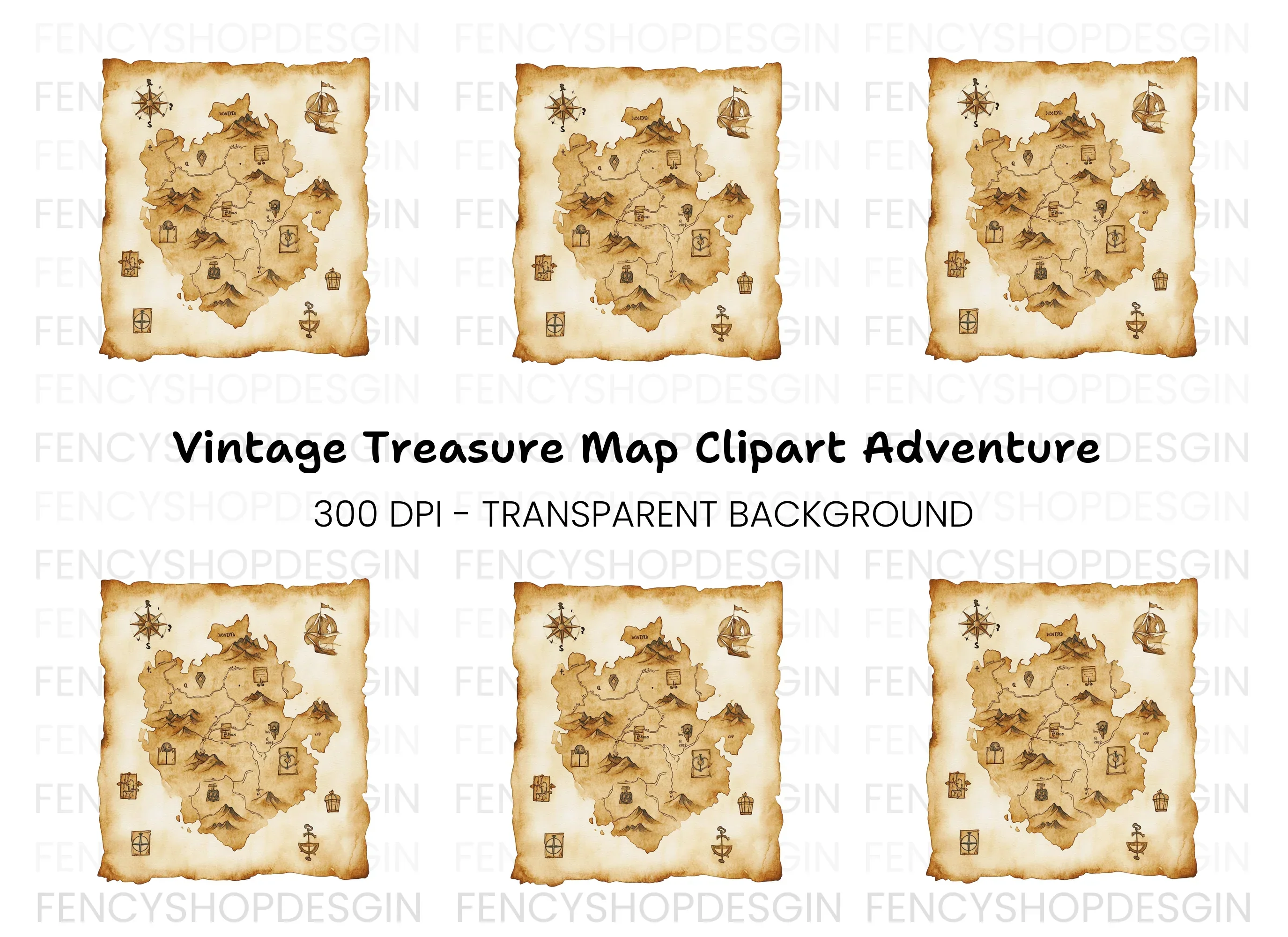 Fantasy Island Treasure Map Clipart Bundle