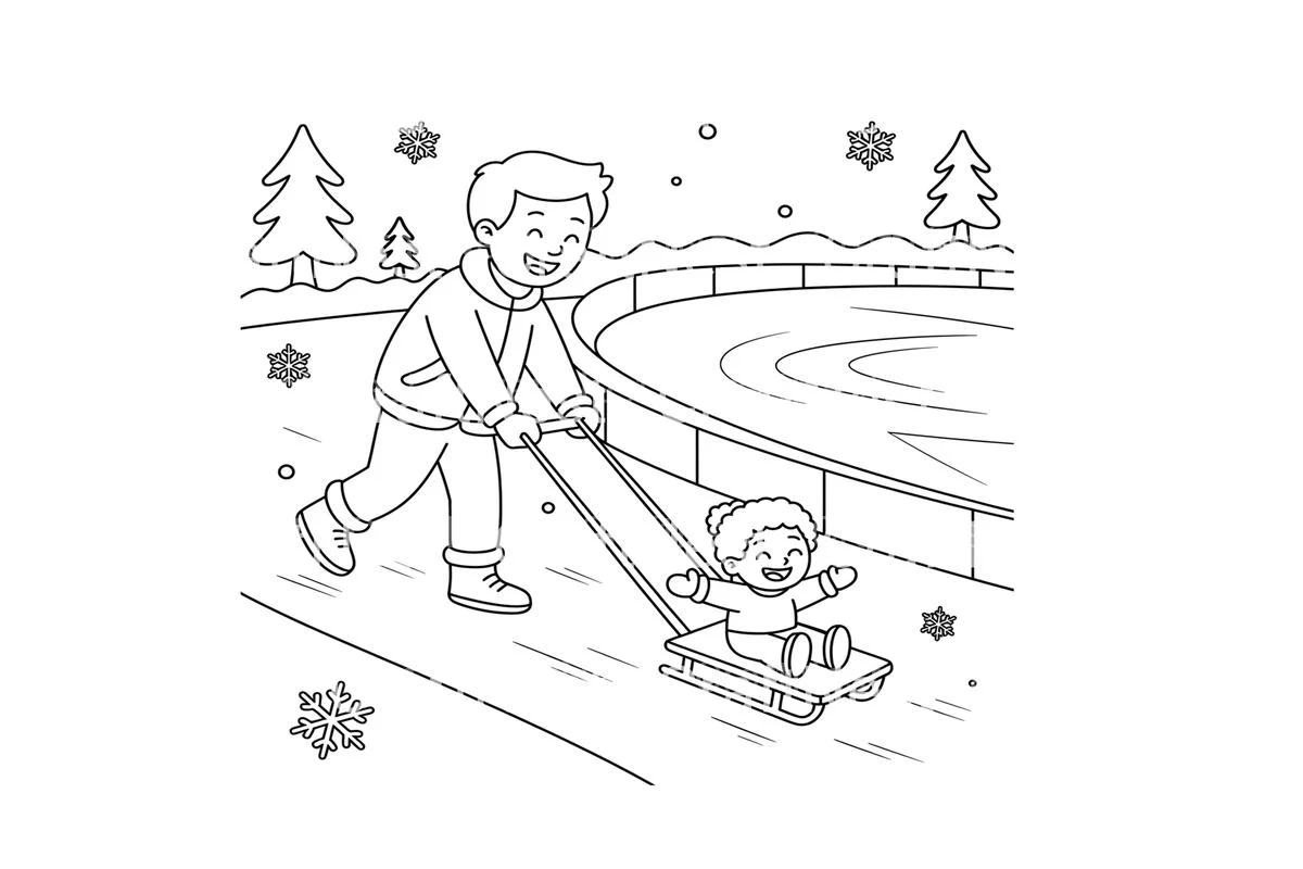 Father and Child Sledding Fun Coloring Books - Image 2