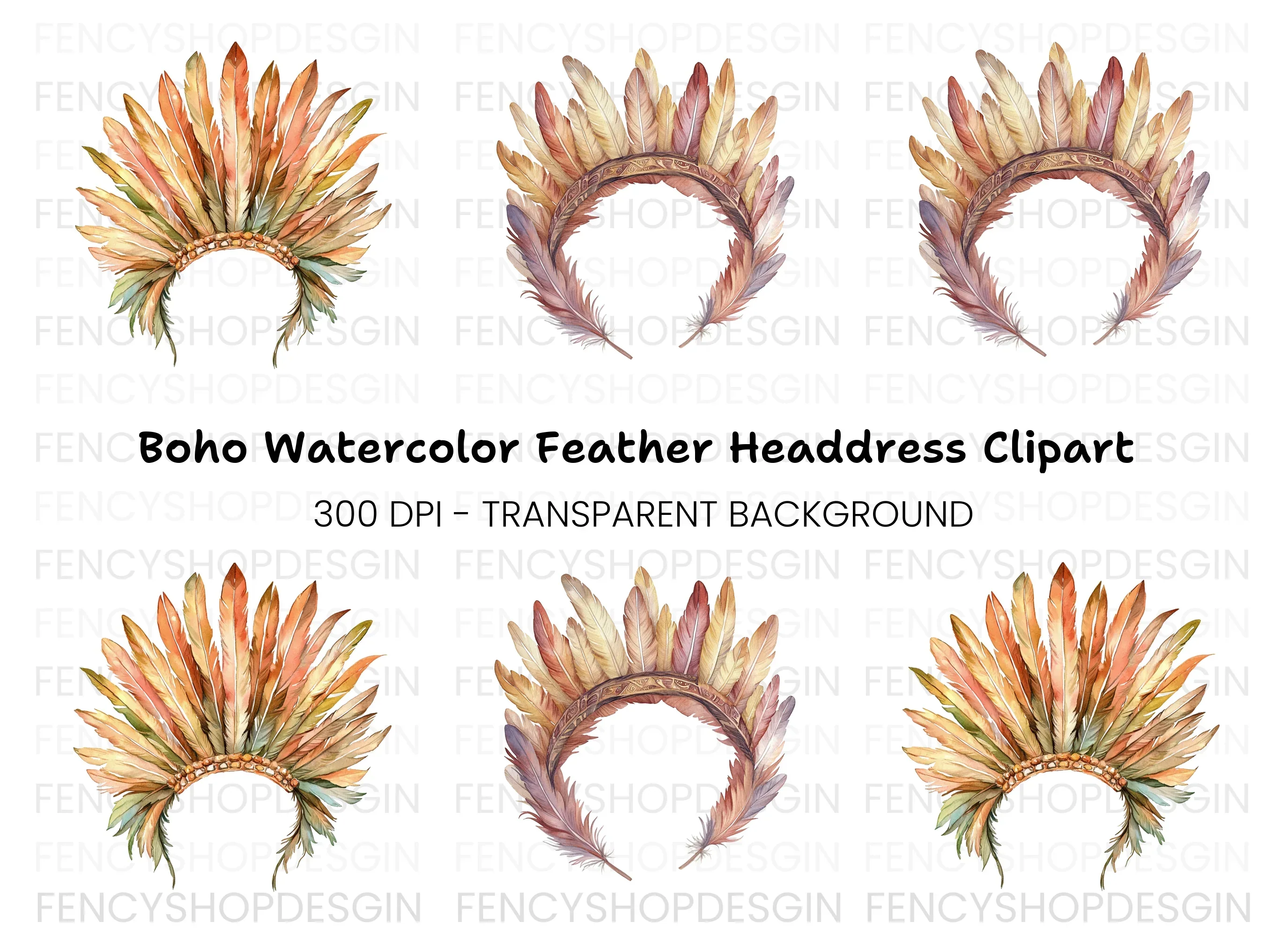 Feather Headdress Clipart Bundle