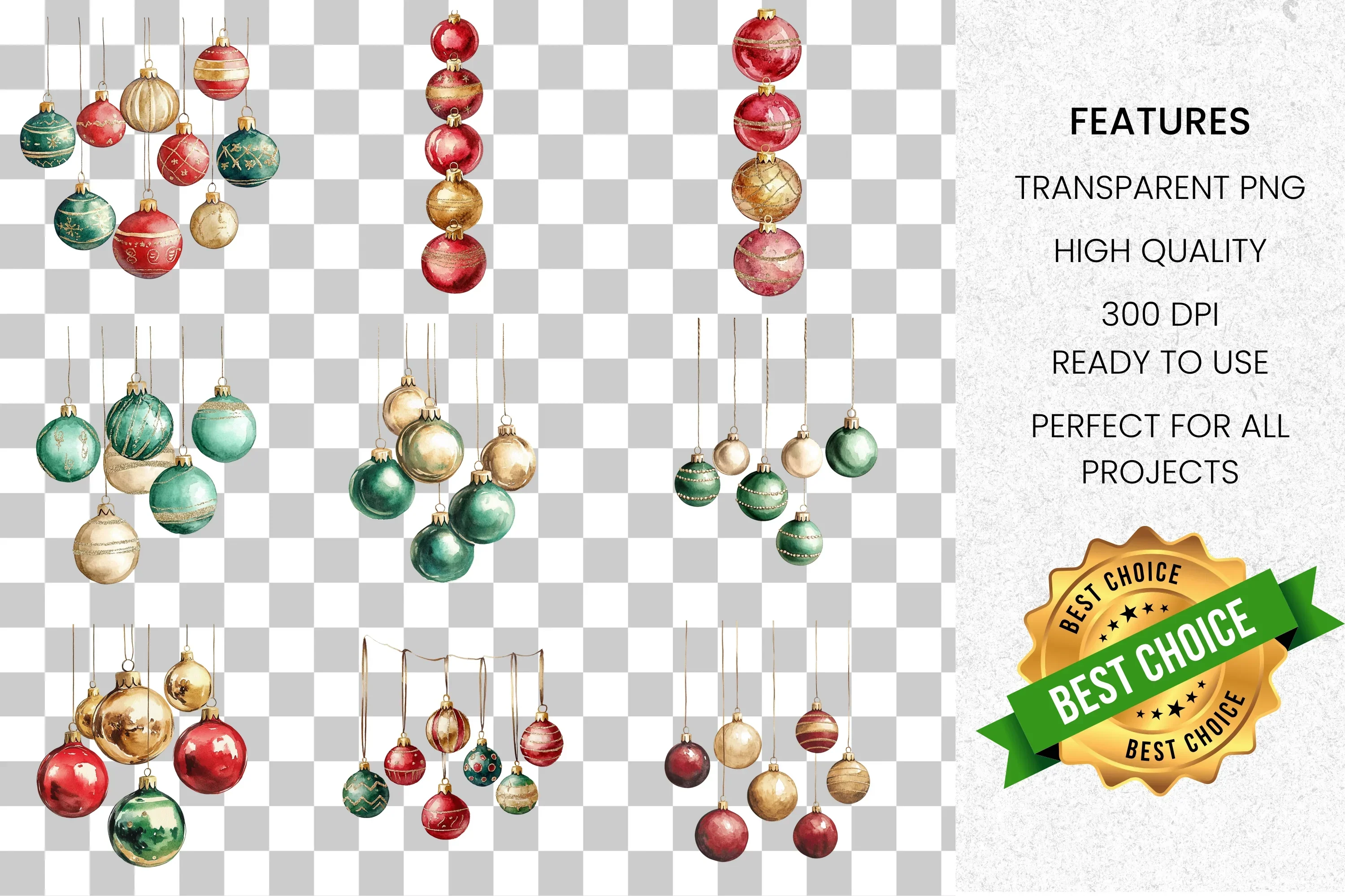 Festive Christmas Baubles Clipart Bundle - Image 2
