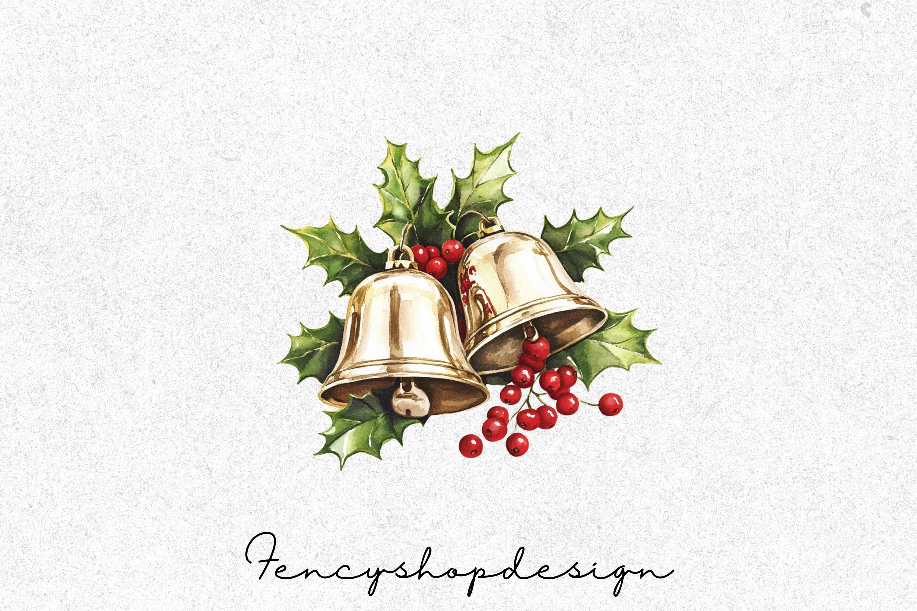 Festive Christmas Bells Holly Clipart Bundle - Image 3