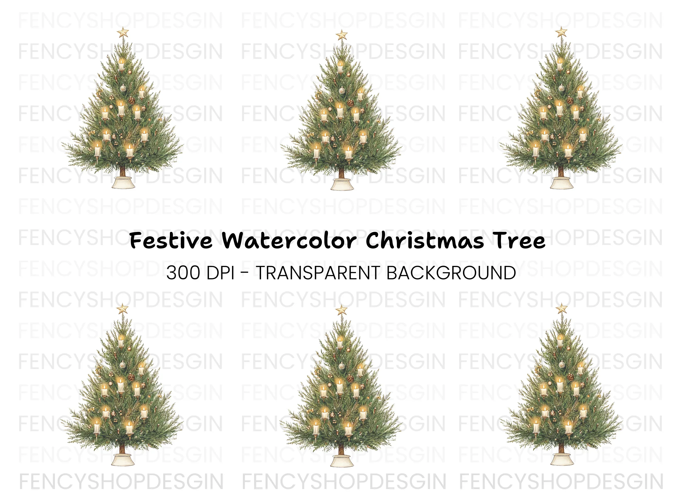 Festive Christmas Tree with Candles Clipart Bundle