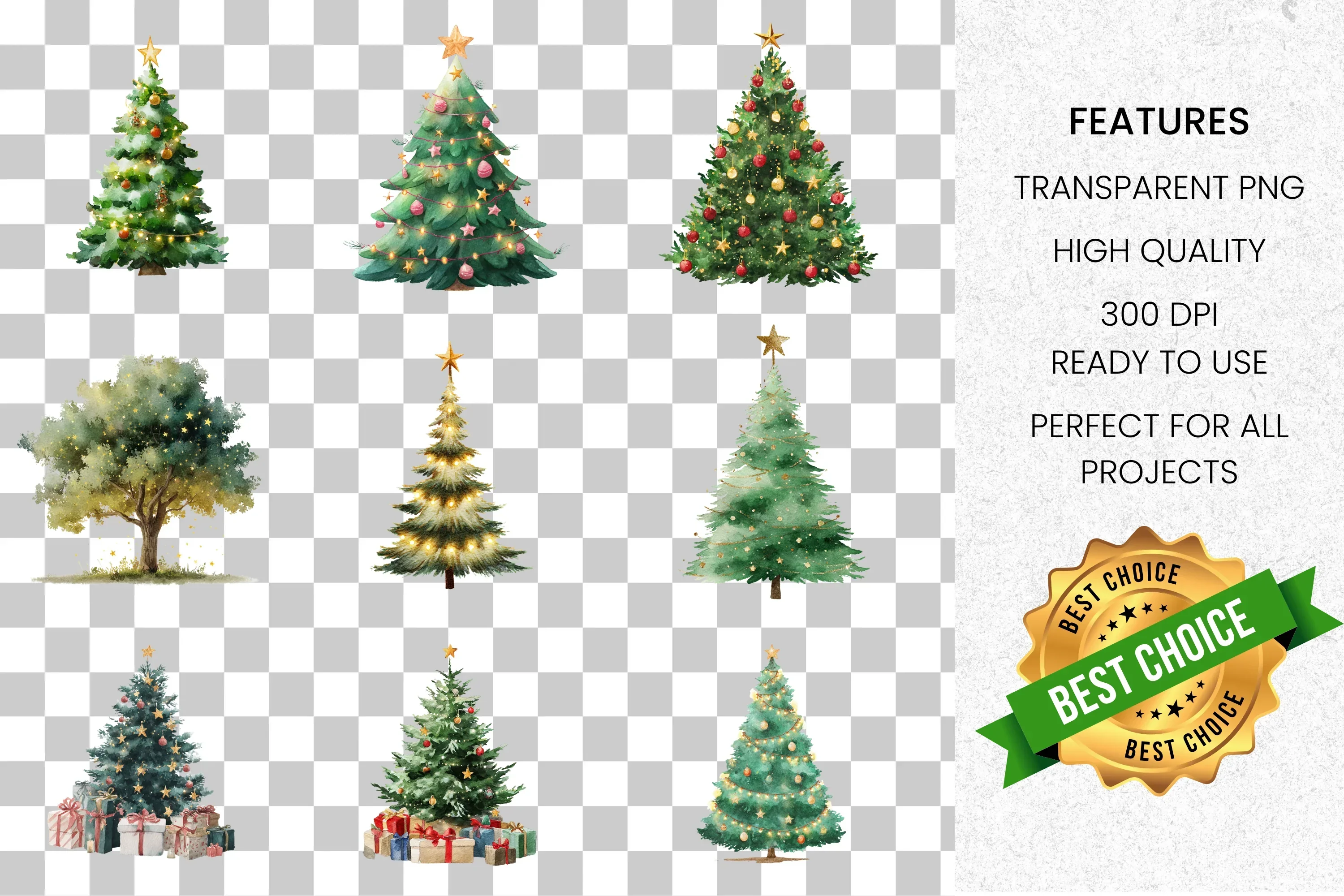 Festive Christmas Trees Clipart Bundle - Image 2