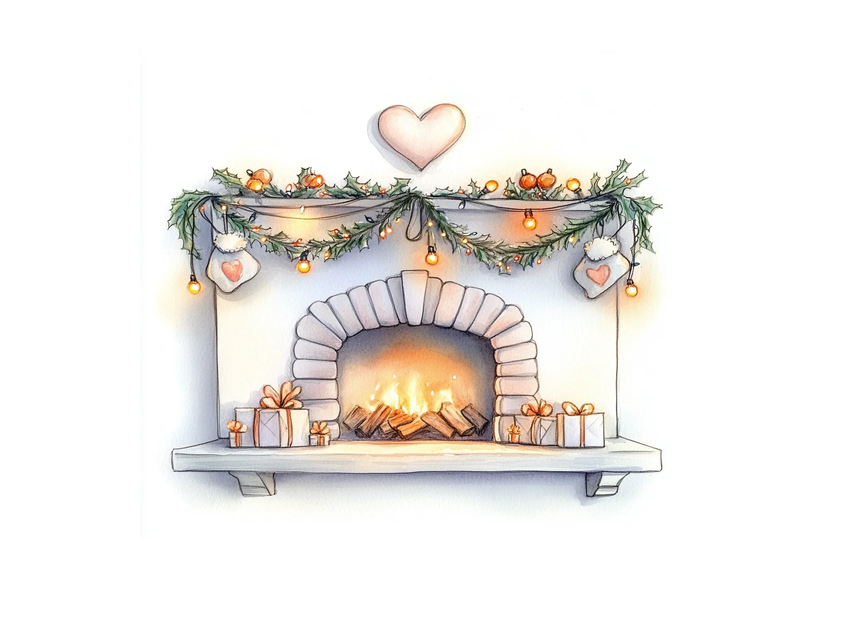 Festive Fireplace Illustrations Clipart Bundle - Image 3