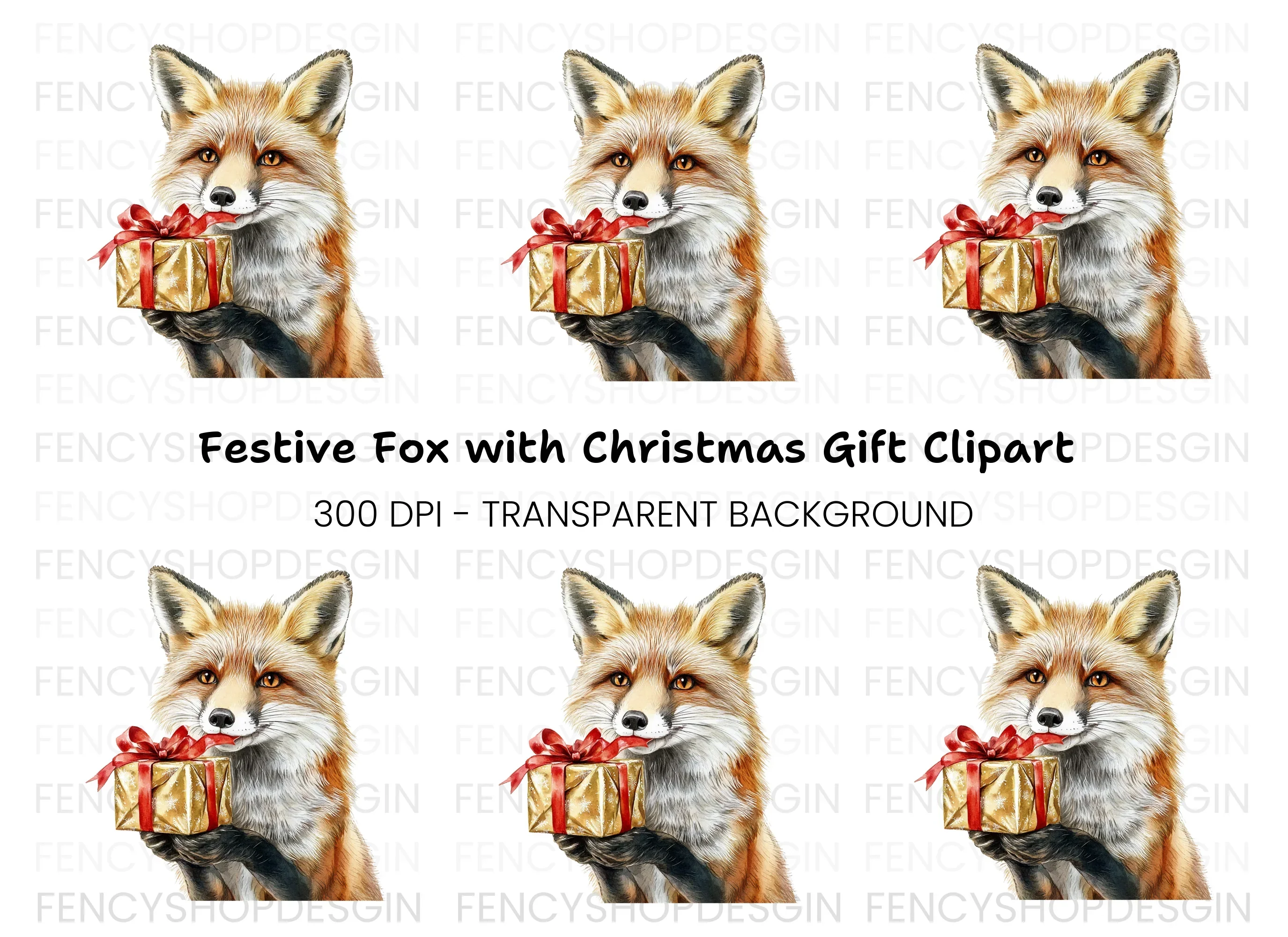 Festive Fox with Christmas Gift Clipart Bundle