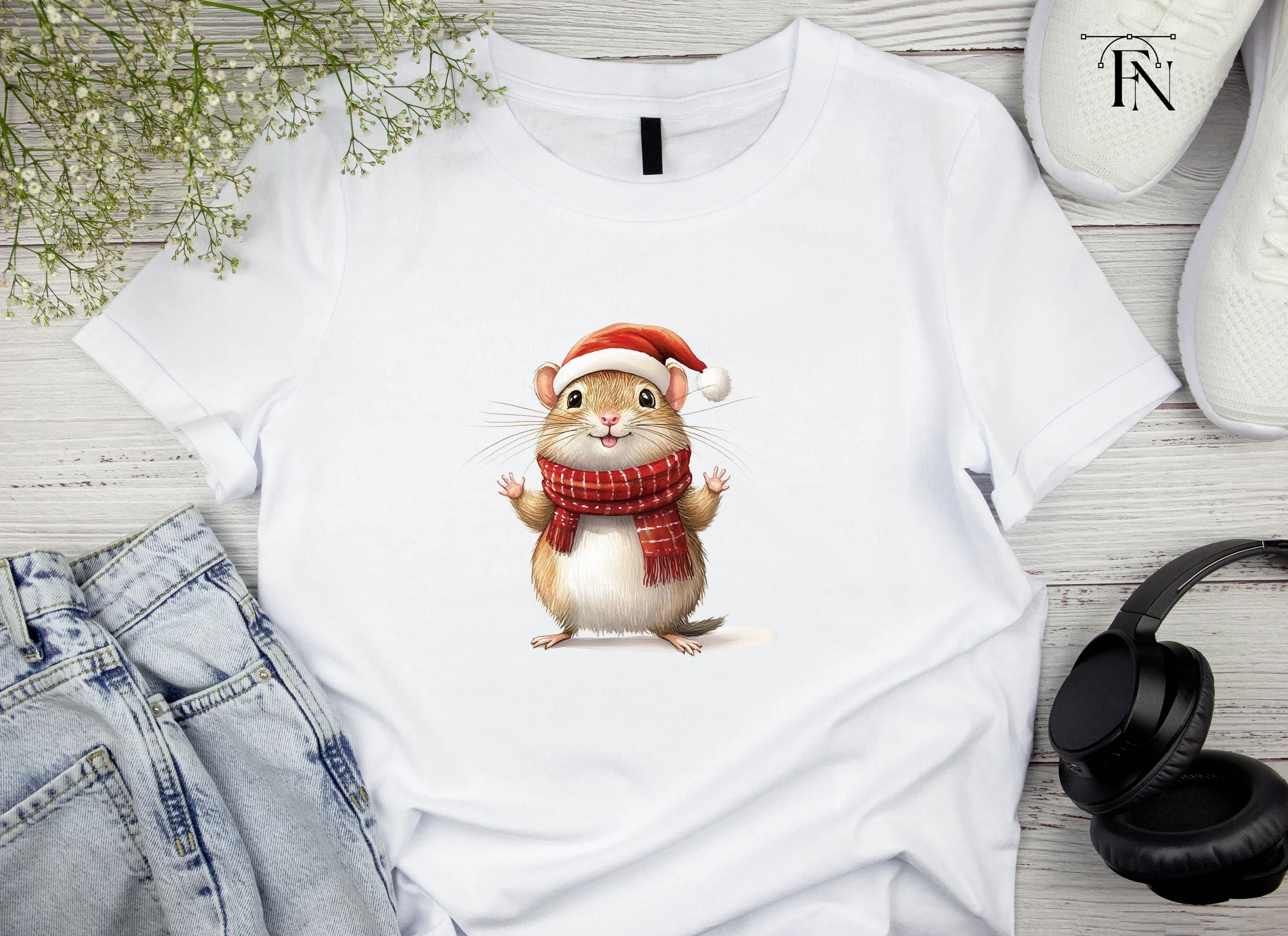 Festive Hamster in Santa Hat and Scarf Clipart Bundle - Image 5