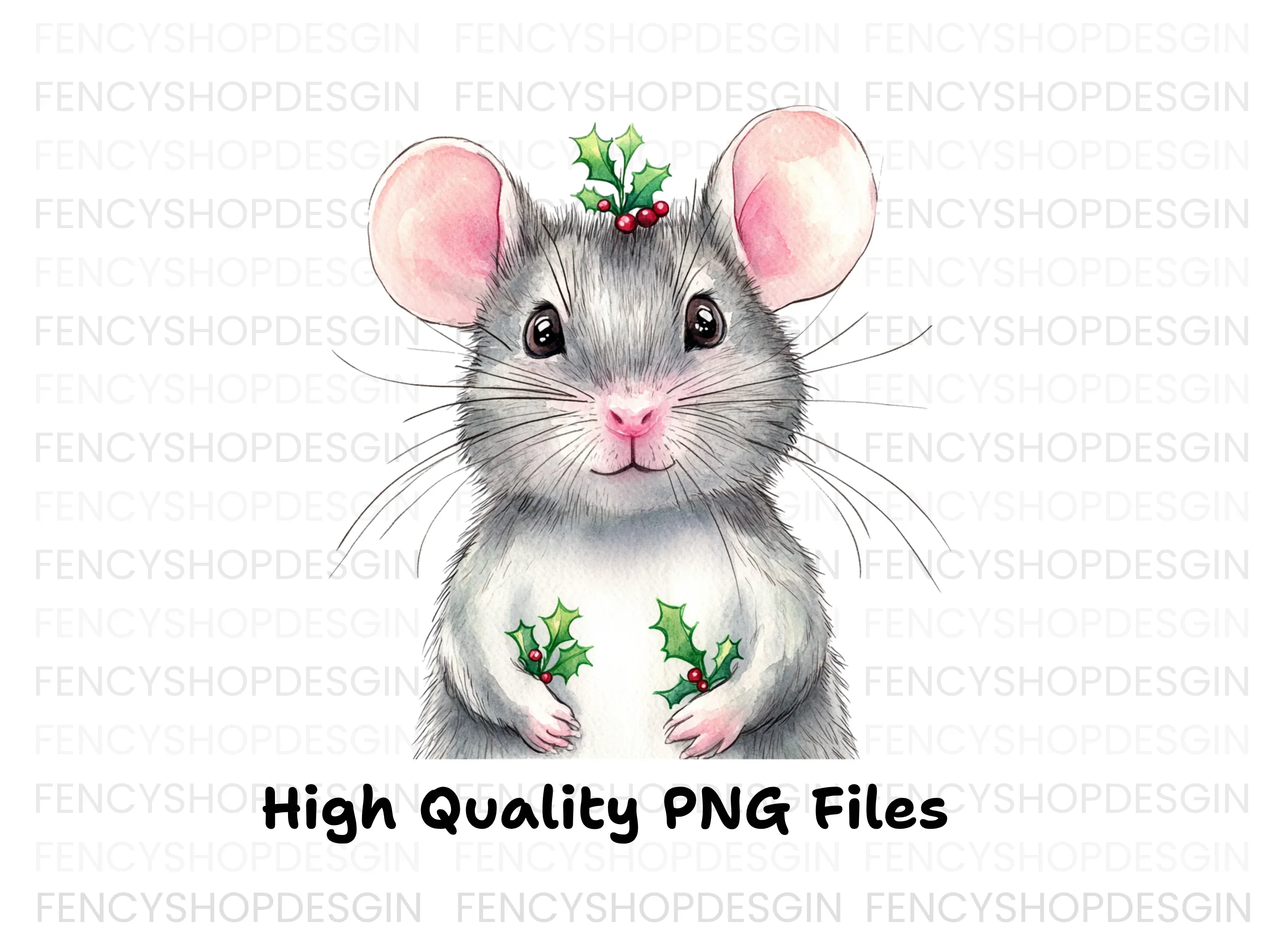 Festive Mouse with Holly Clipart Bundle - Image 3