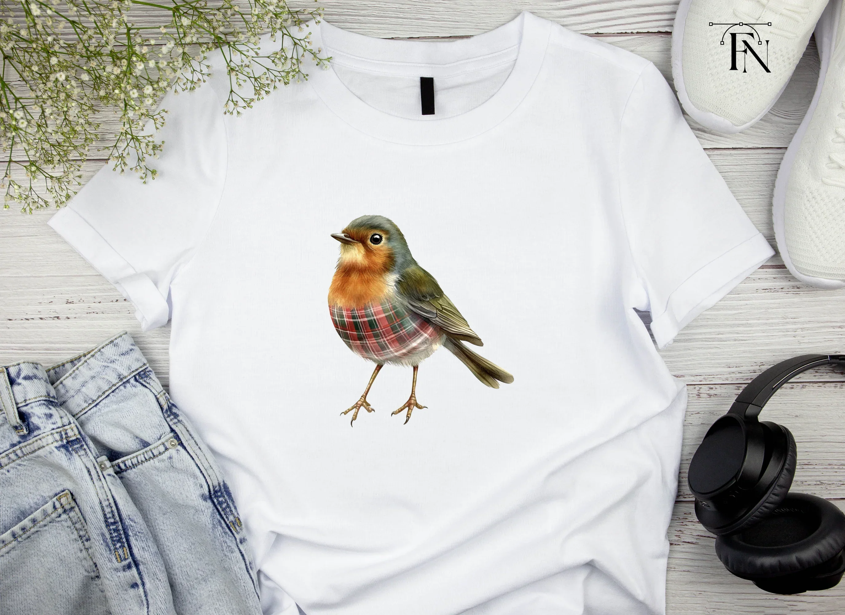 Festive Plaid Robin Bird Clipart Bundle - Image 4