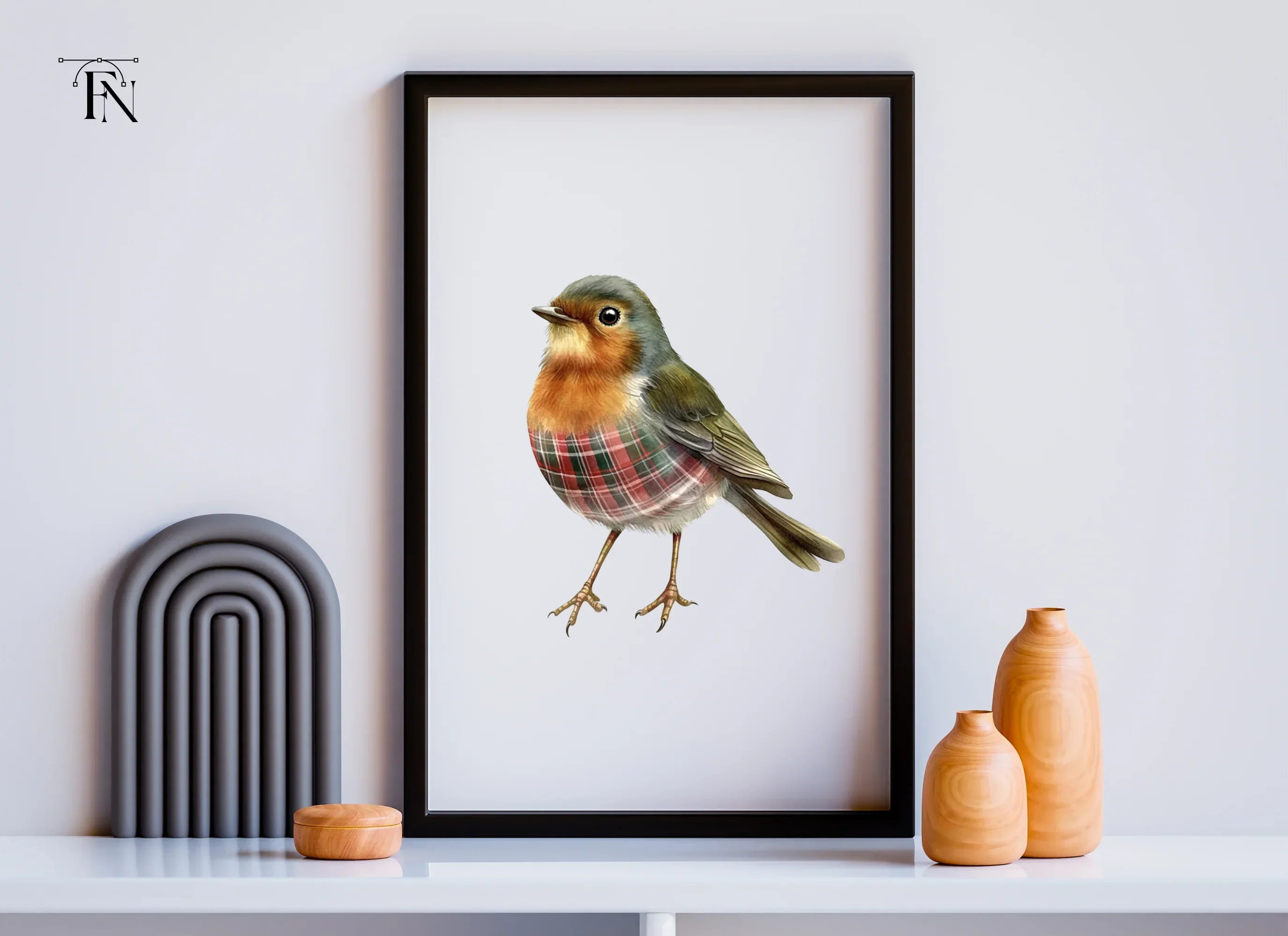 Festive Plaid Robin Bird Clipart Bundle - Image 6