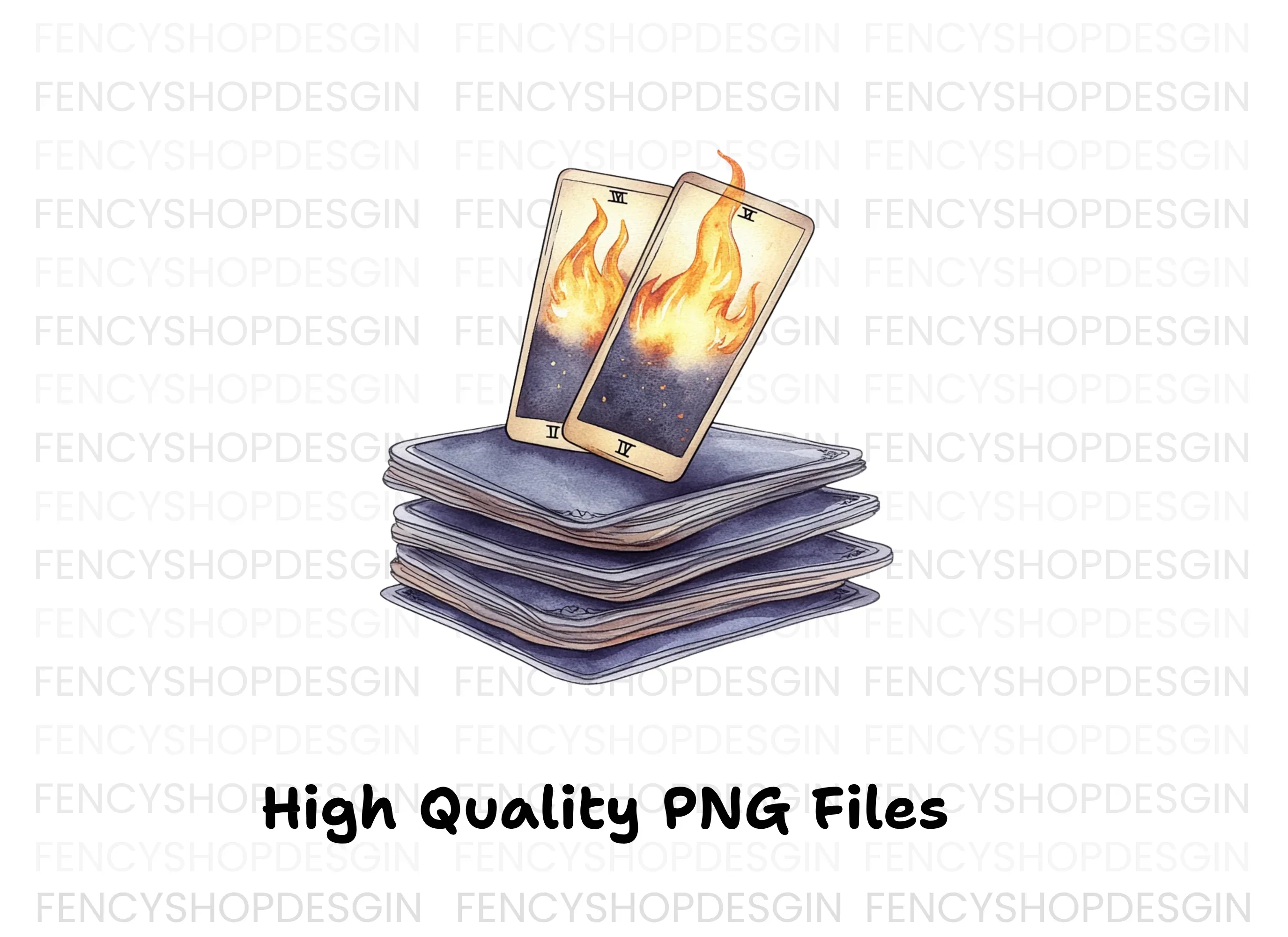 Fiery Tarot Cards Stack Clipart Bundle - Image 3