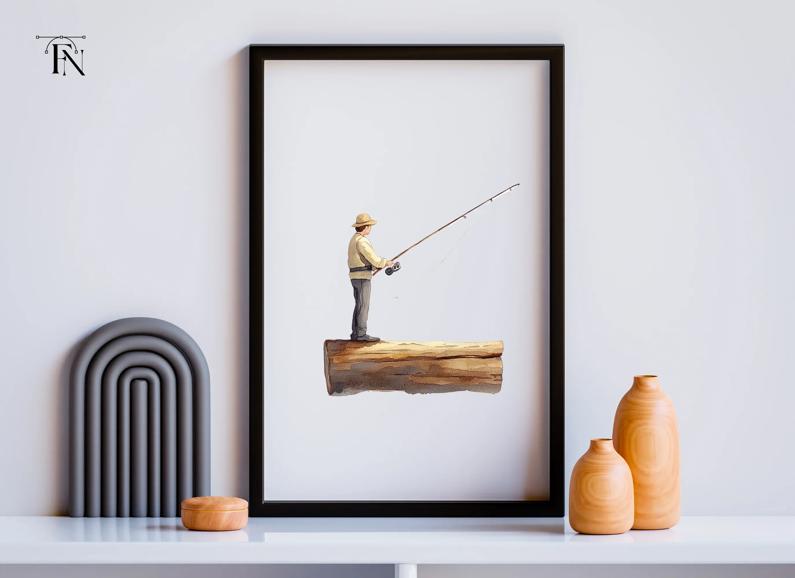 Fisherman on Log Clipart Bundle - Image 3