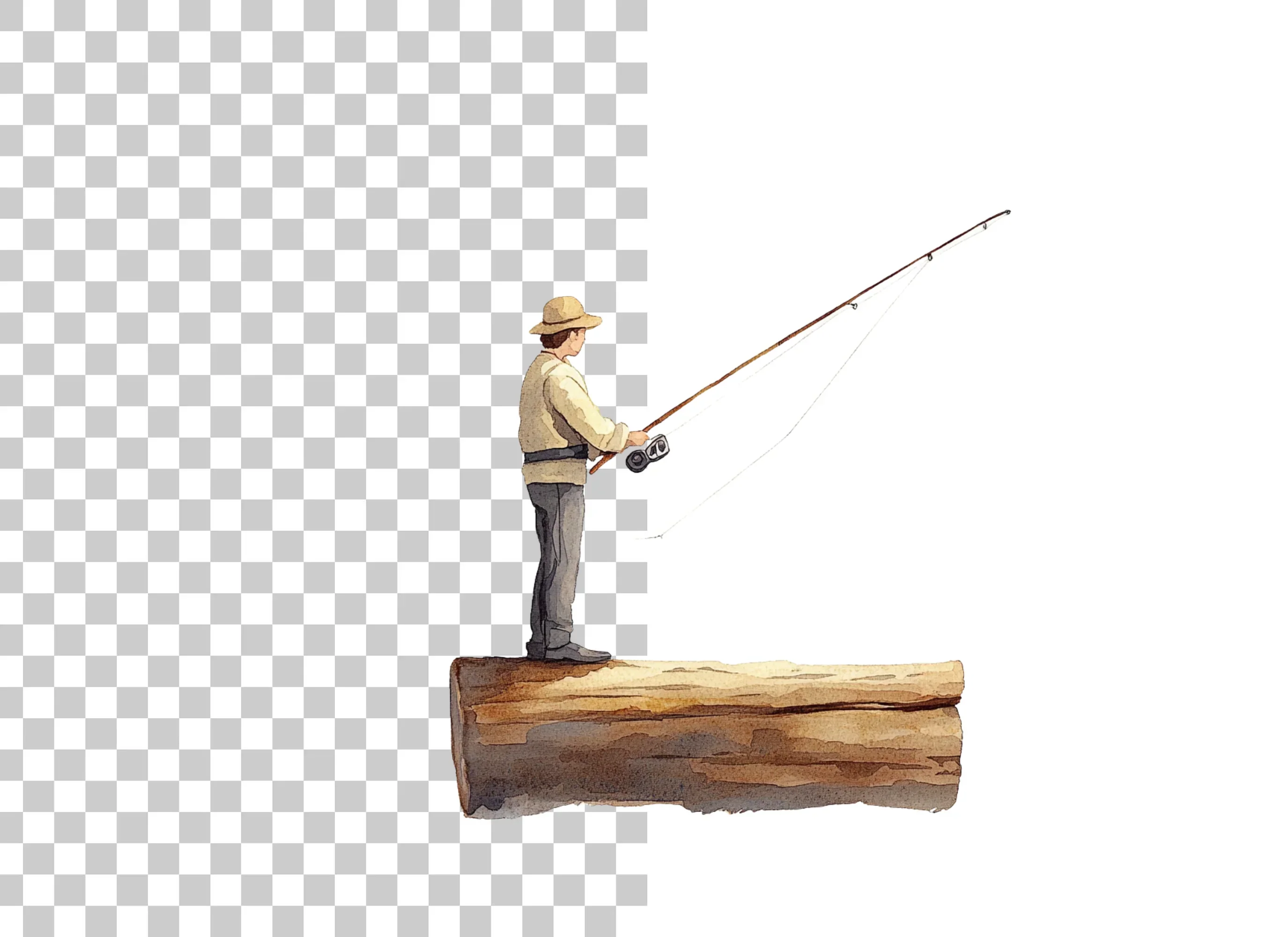 Fisherman on Log Clipart Bundle - Image 6