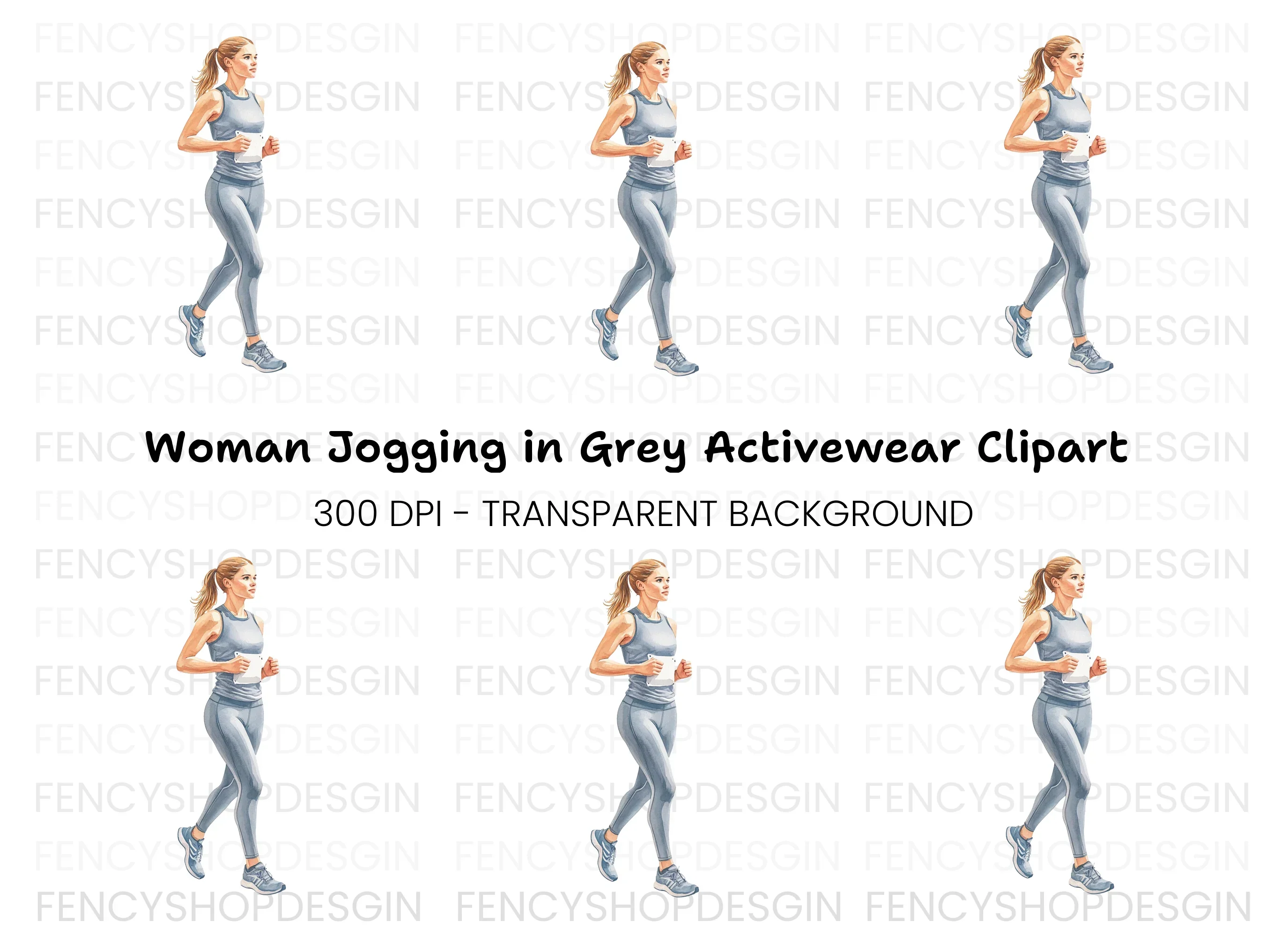 Fitness Woman Jogging Clipart Bundle