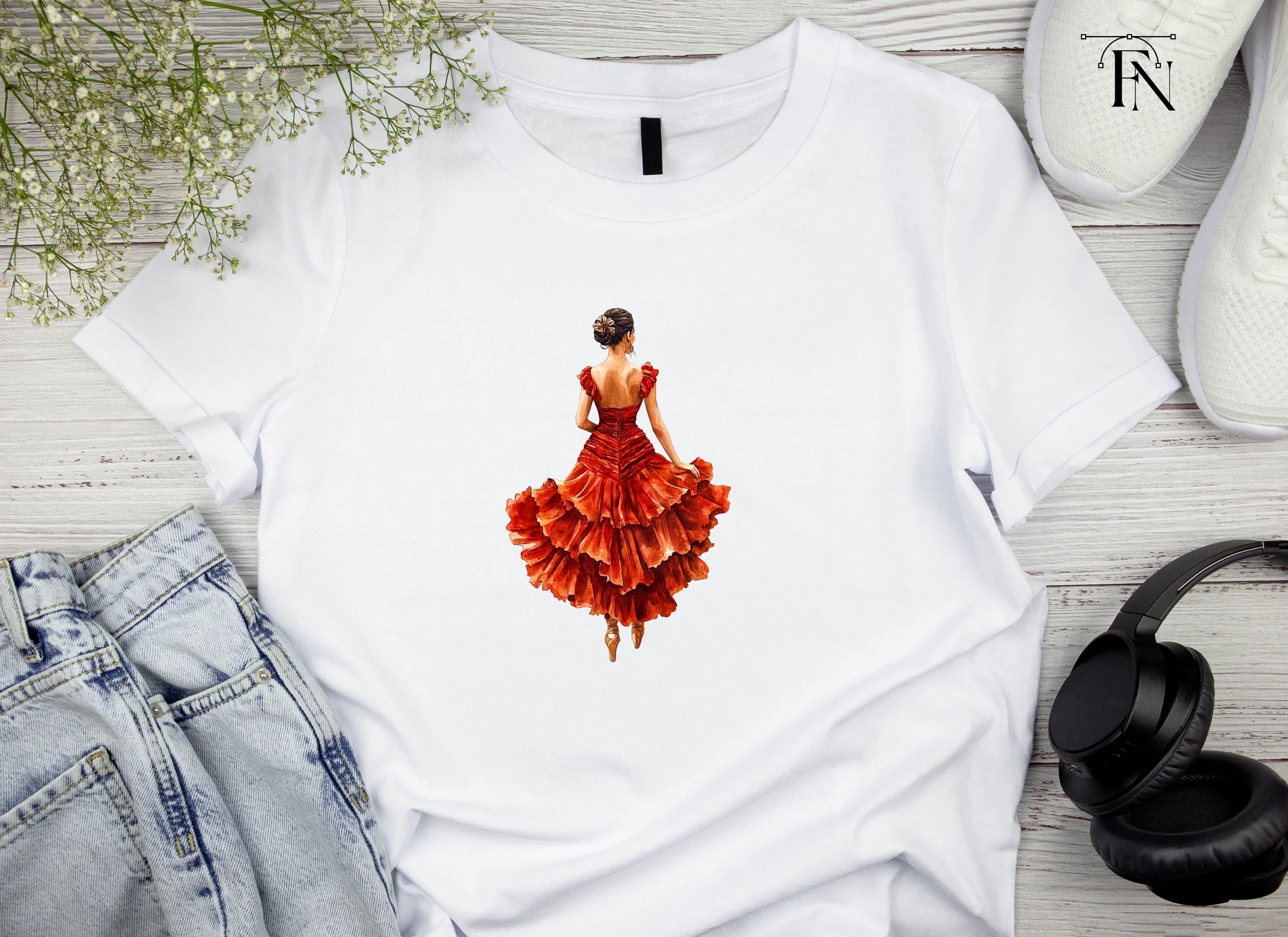 Flamenco Dancer in Red Ruffled Dress Clipart Bundle - Image 5